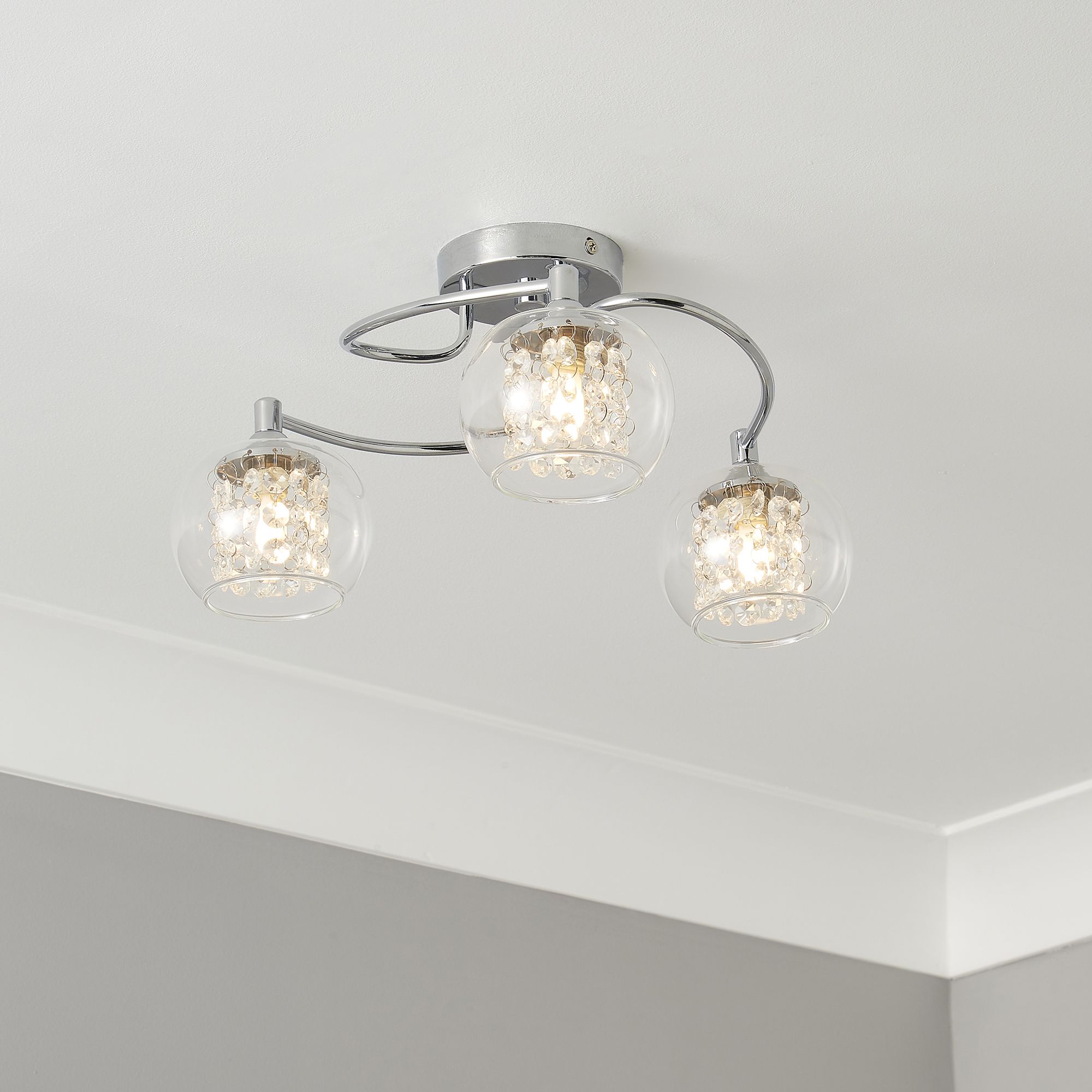 Inlight Roma Contemporary Glass & steel Transparent Chrome effect 3 Lamp Ceiling light