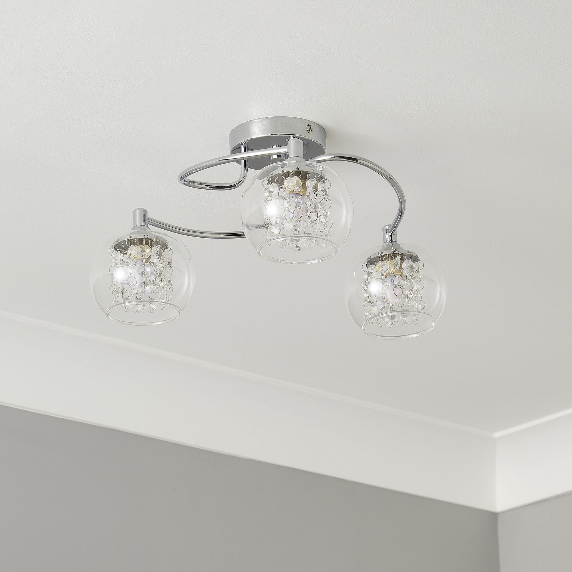 Inlight Roma Contemporary Glass & steel Transparent Chrome effect 3 Lamp Ceiling light