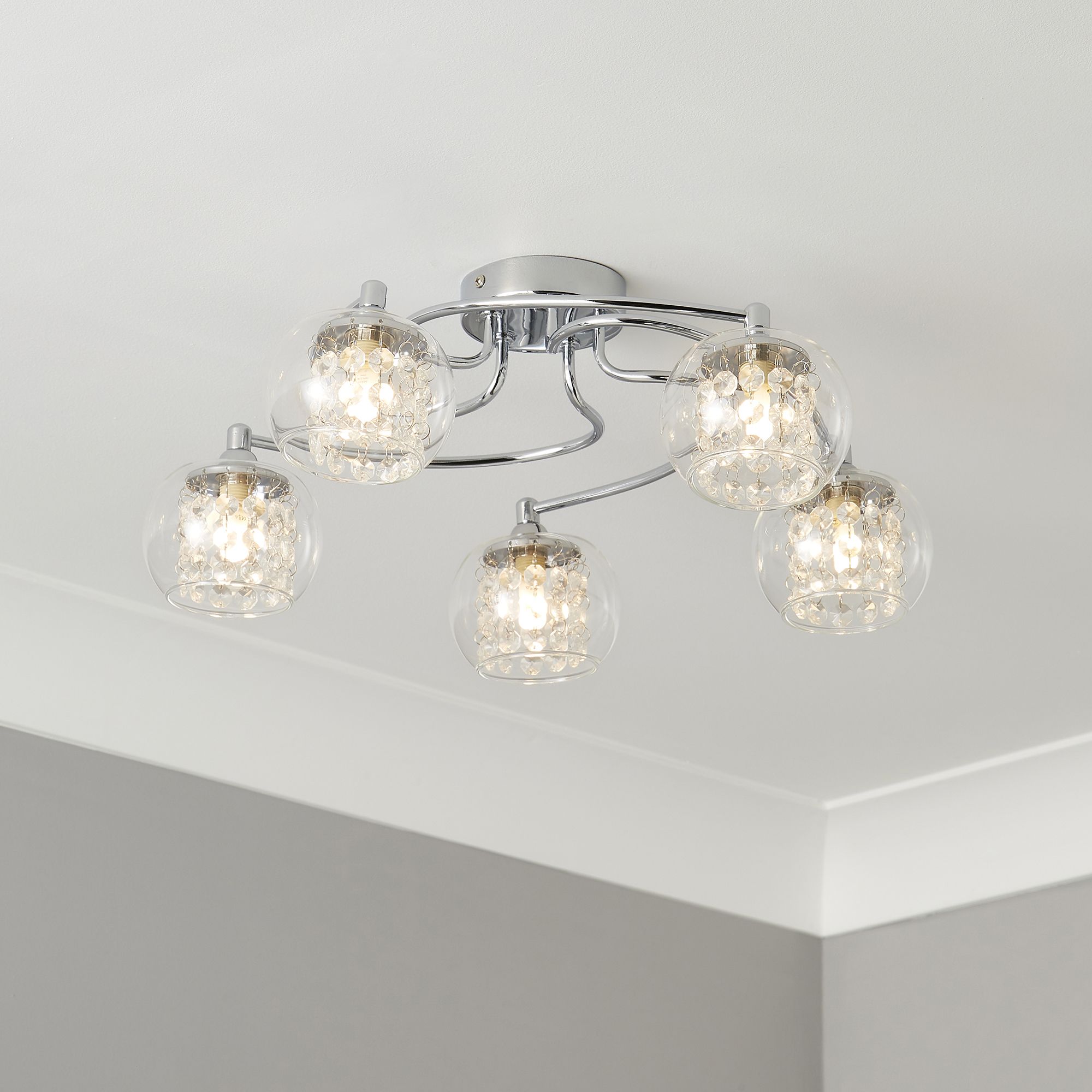Inlight Roma Glass & steel Transparent Chrome effect 5 Lamp Ceiling light