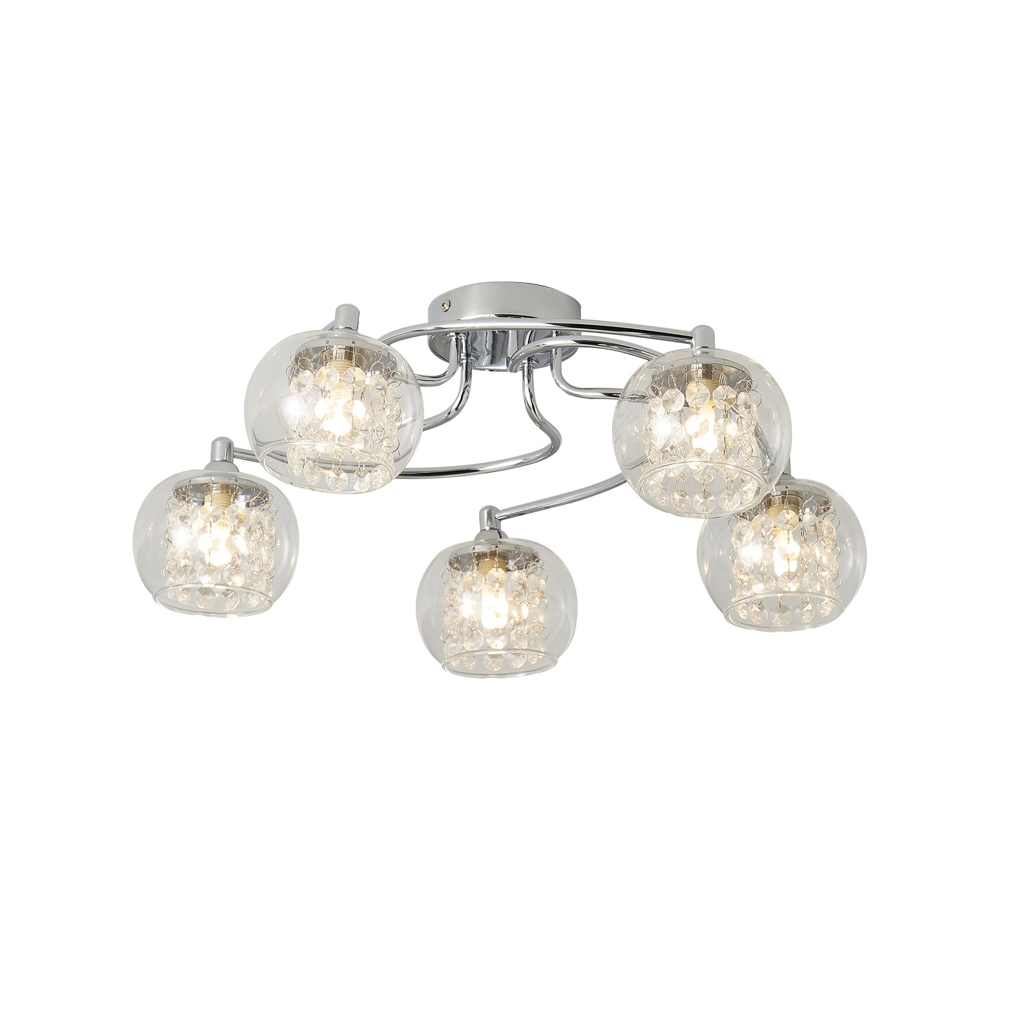 Inlight Roma Glass & steel Transparent Chrome effect 5 Lamp Ceiling light