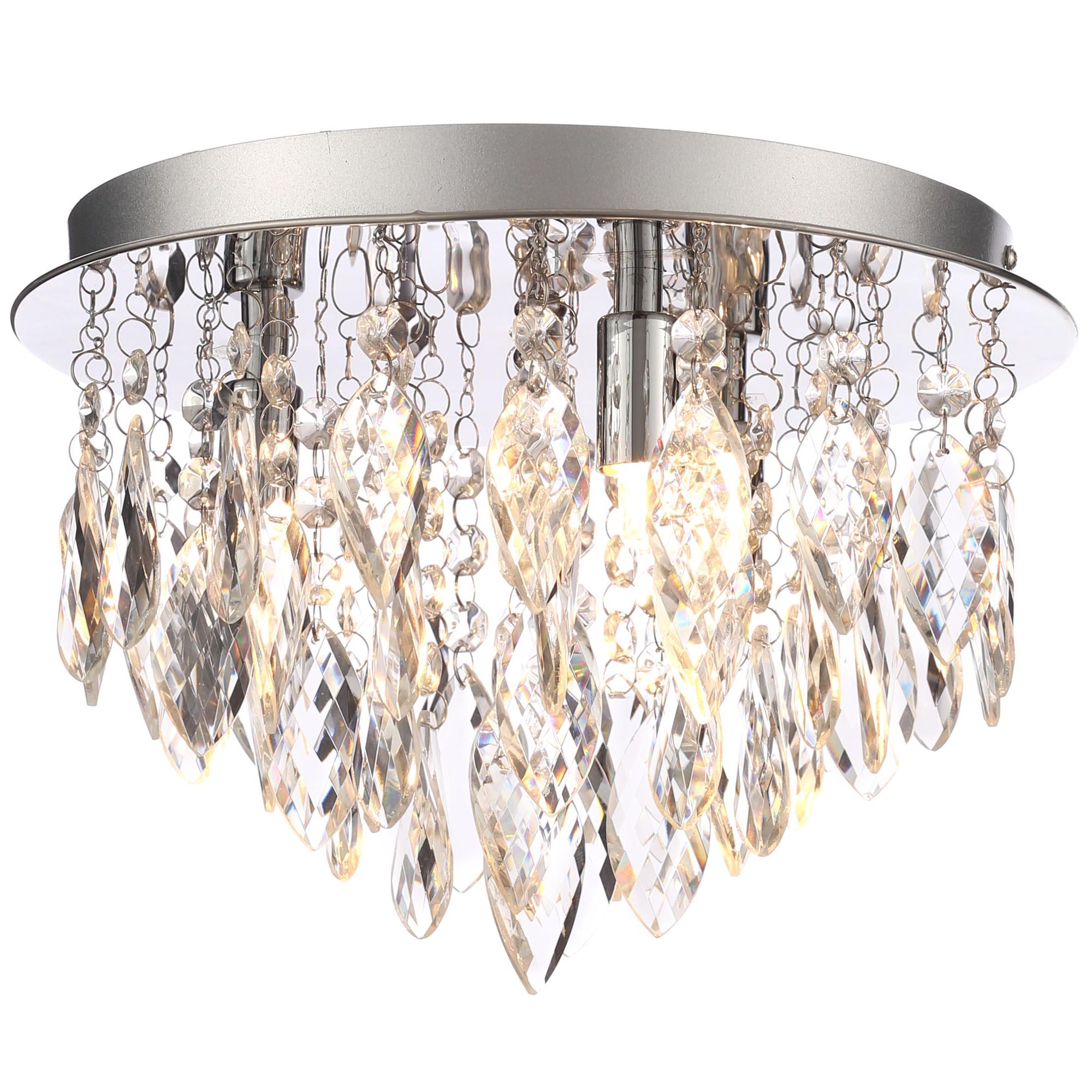 Inlight Rosie Flush Brushed Glass & metal Chrome effect 3 Lamp Ceiling light