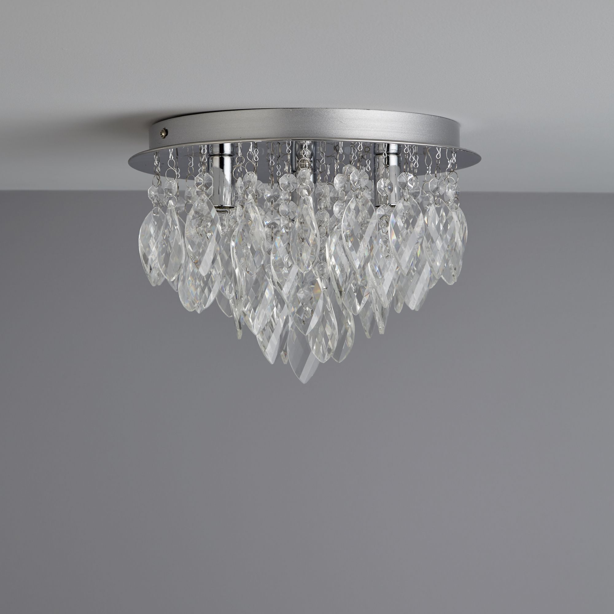 Inlight Rosie Flush Brushed Glass & metal Chrome effect 3 Lamp Ceiling light