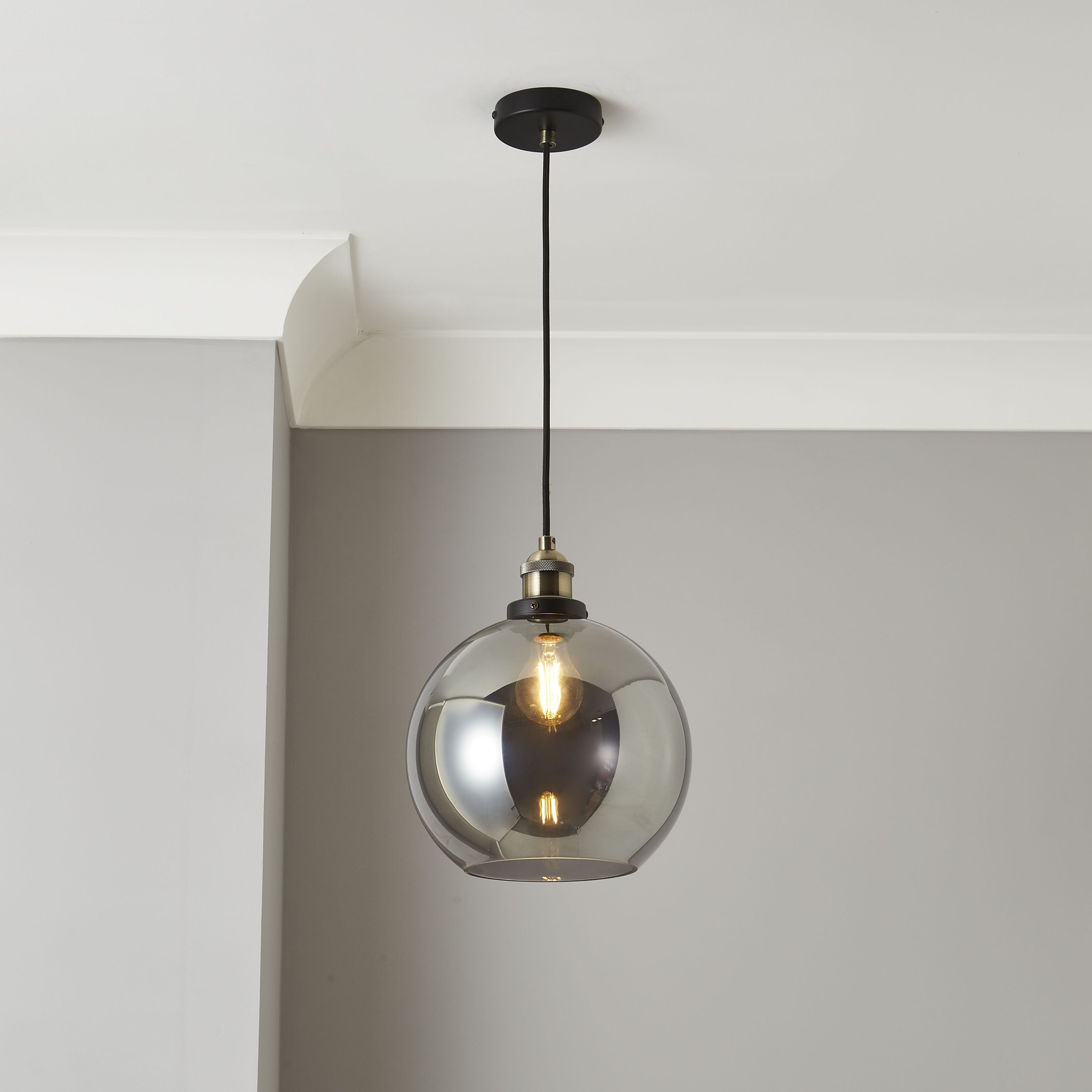 Inlight Sadri Matt Black Smoke tinted effect Pendant ceiling light, (Dia)250mm