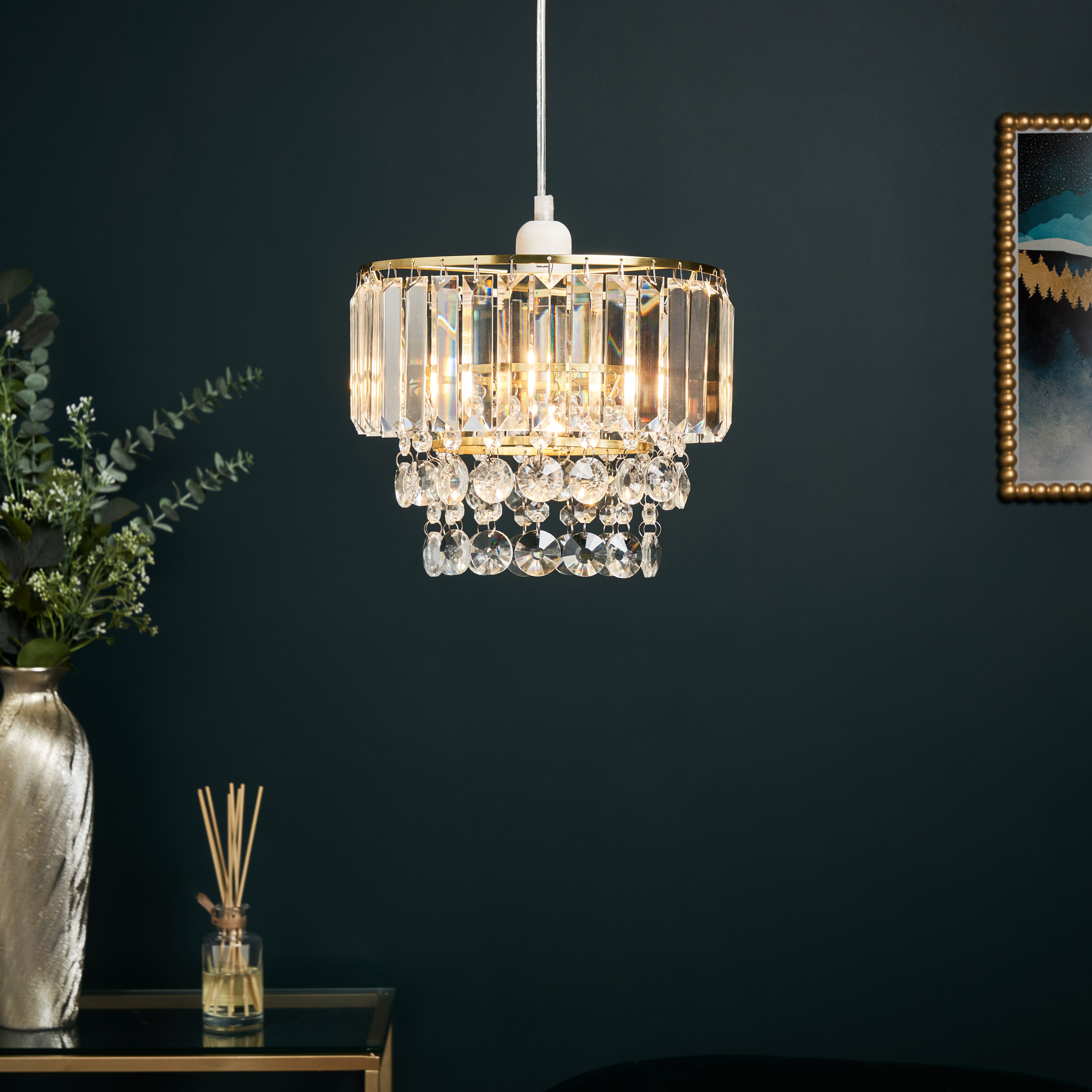 Inlight Sobra Brushed Brass effect Tiered Round Lamp shade (D)27cm