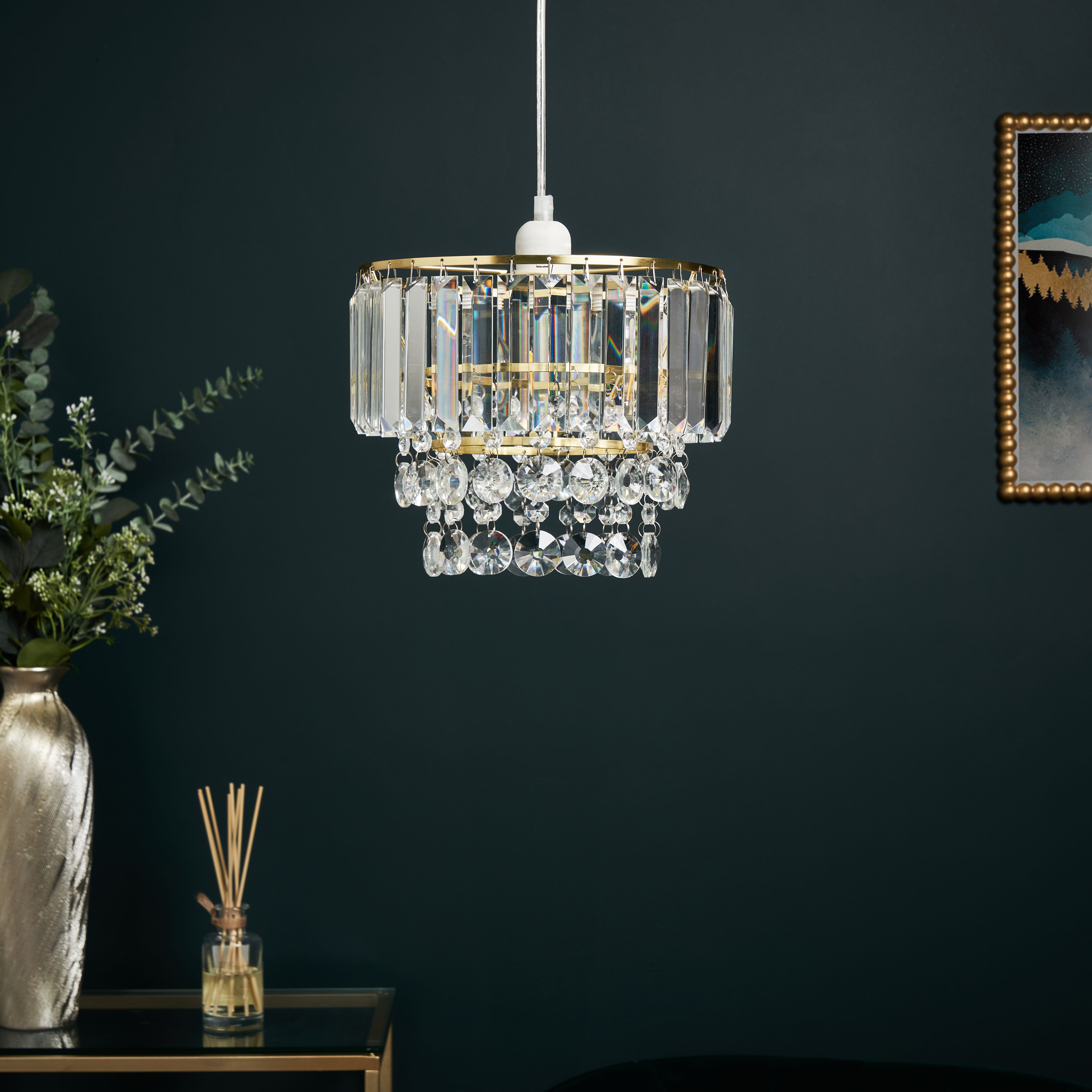 Inlight Sobra Brushed Brass effect Tiered Round Lamp shade (D)27cm