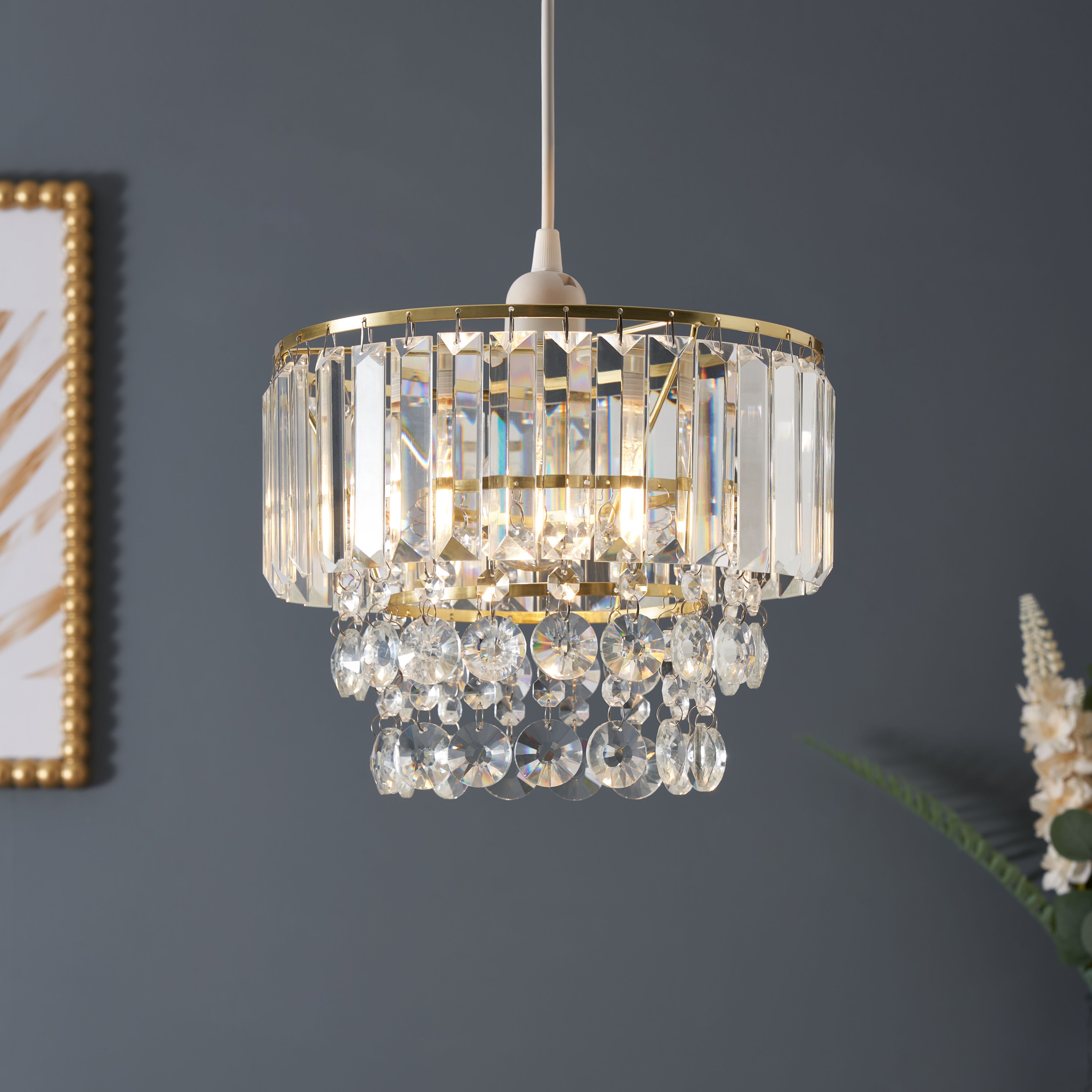 Inlight Sobra Brushed Brass effect Tiered Round Lamp shade (D)27cm
