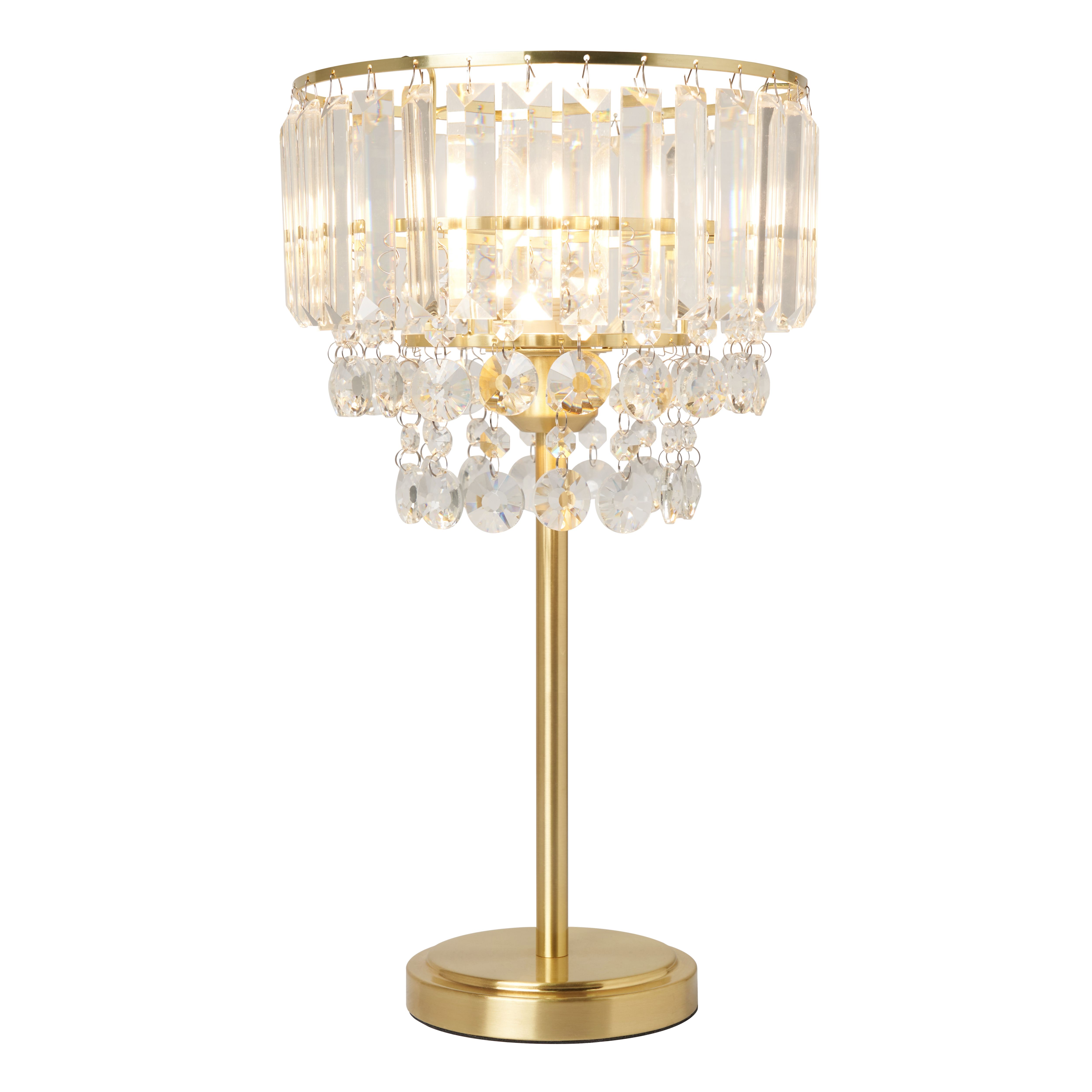 Inlight Sobra Tiered Round Polished Satin Clear Brass effect Table lamp