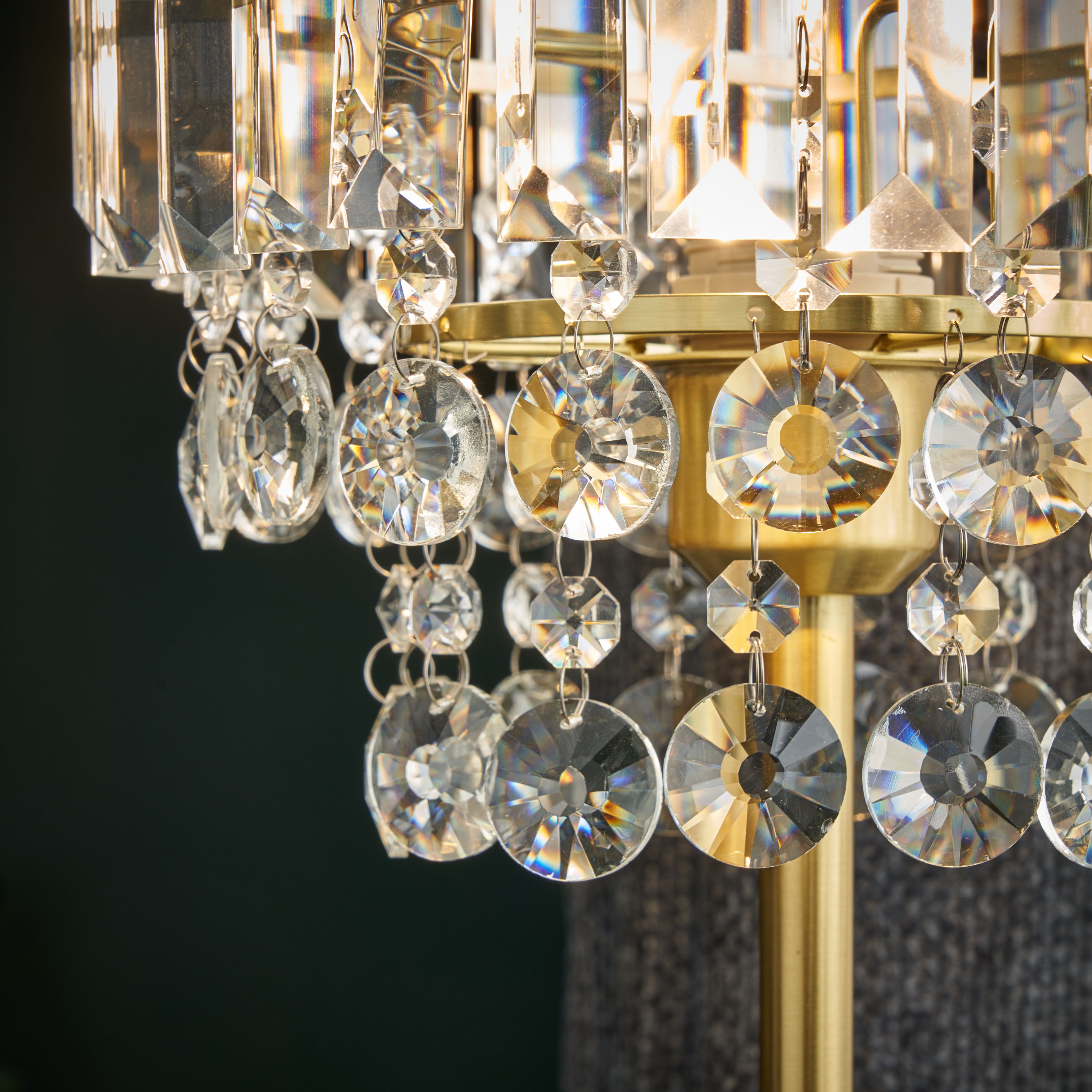 Inlight Sobra Tiered Round Polished Satin Clear Brass effect Table lamp