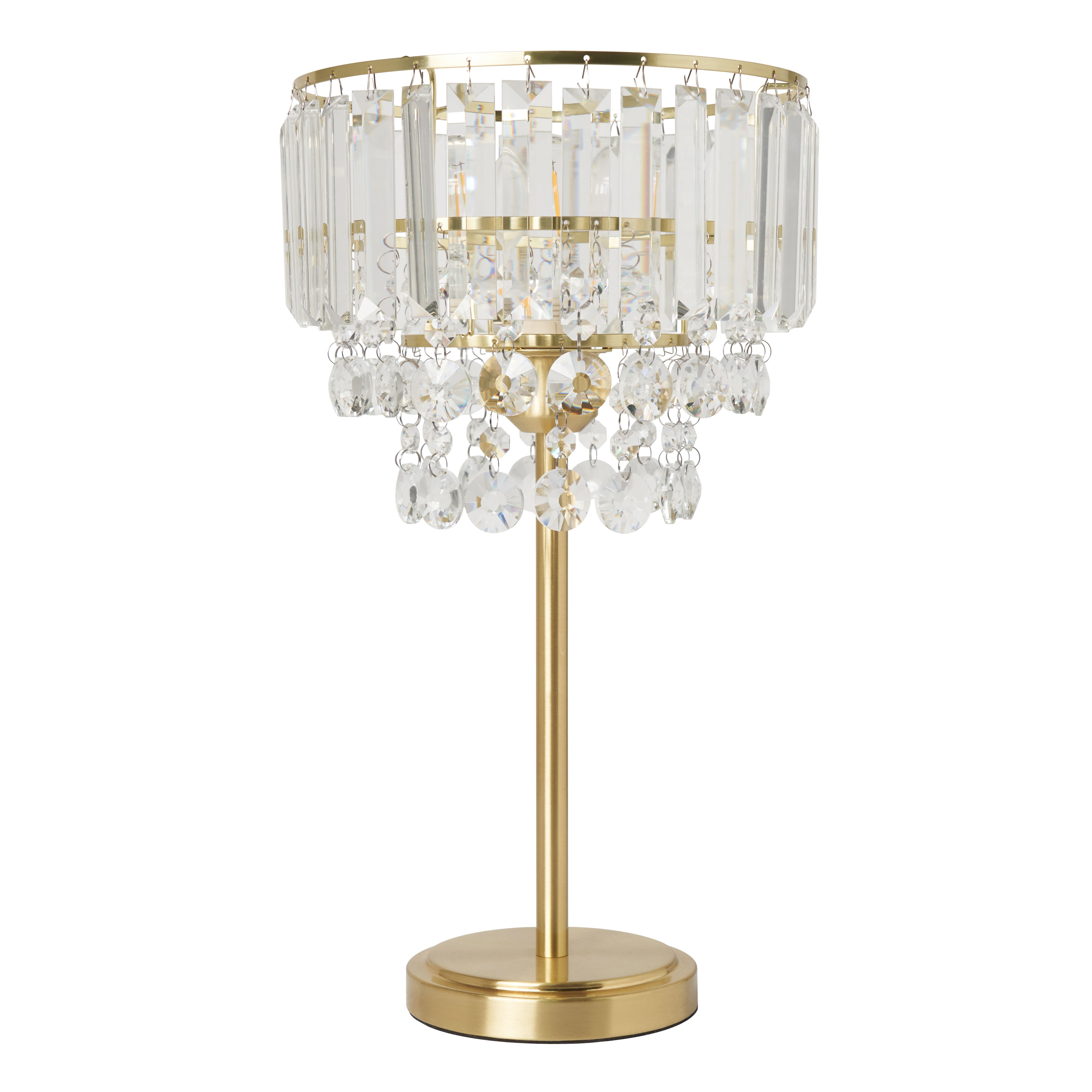 Inlight Sobra Tiered Round Polished Satin Clear Brass effect Table lamp