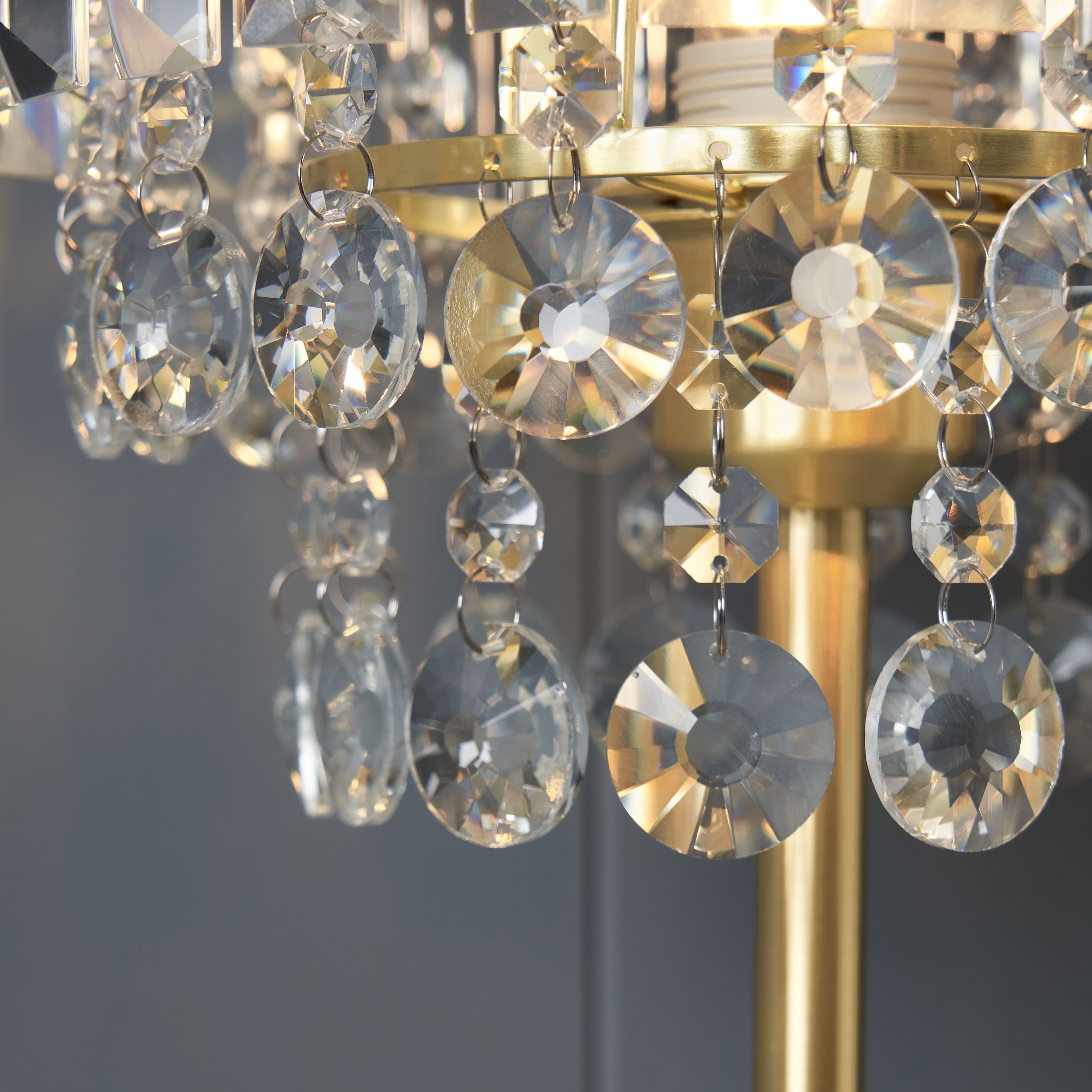 Inlight Sobra Tiered Round Polished Satin Clear Brass effect Table lamp