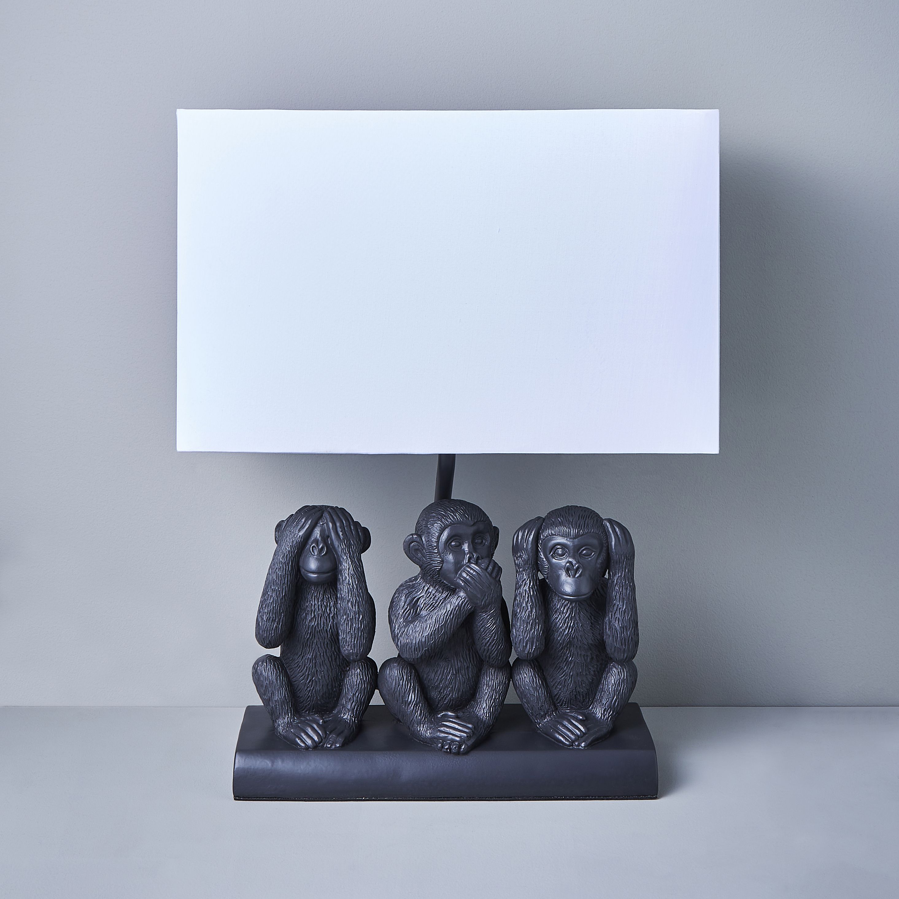 Inlight Tera Three wise monkeys Matt Grey Rectangular Table lamp