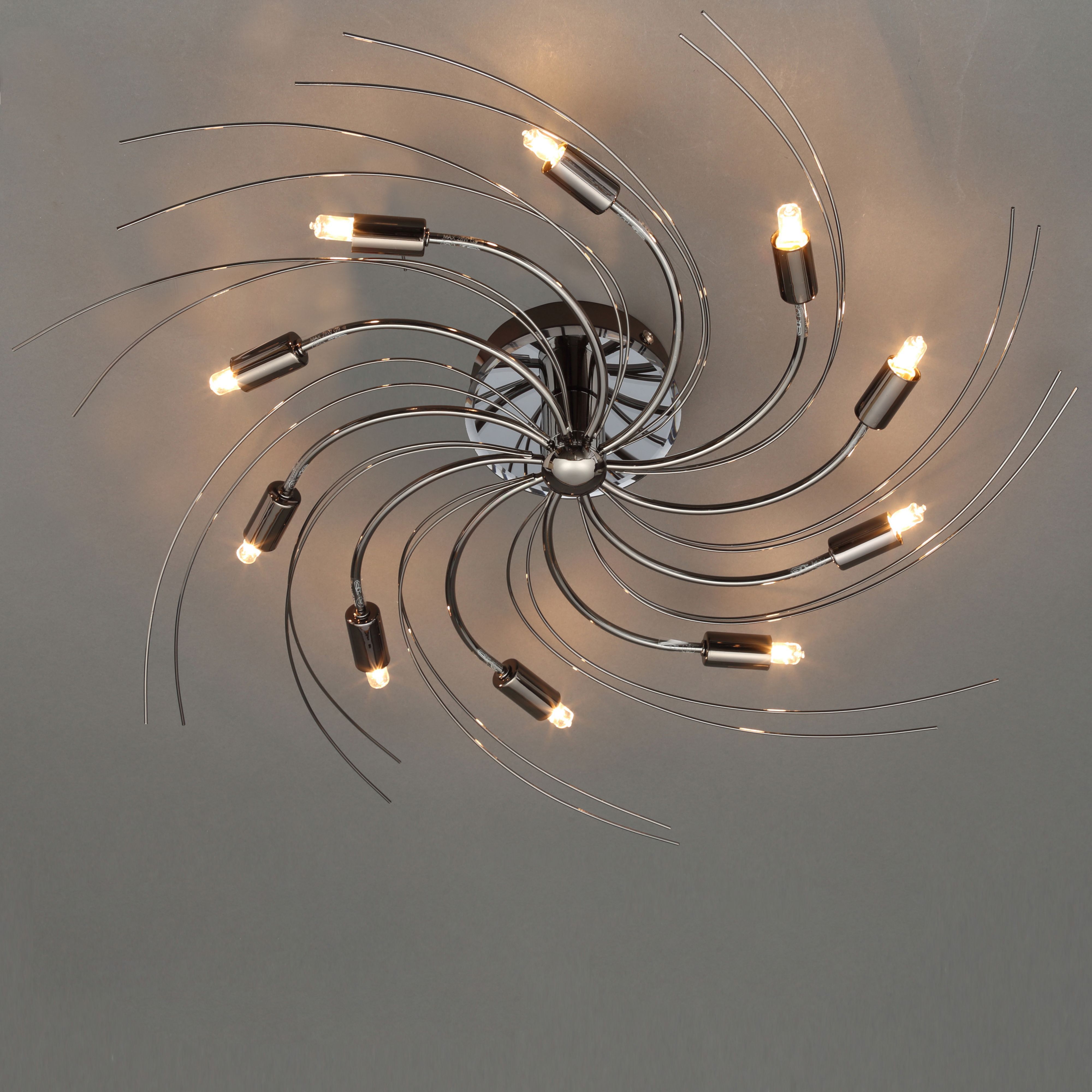 Inlight Yarrow Spiral Brushed Metal Black Chrome effect 10 Lamp Ceiling light