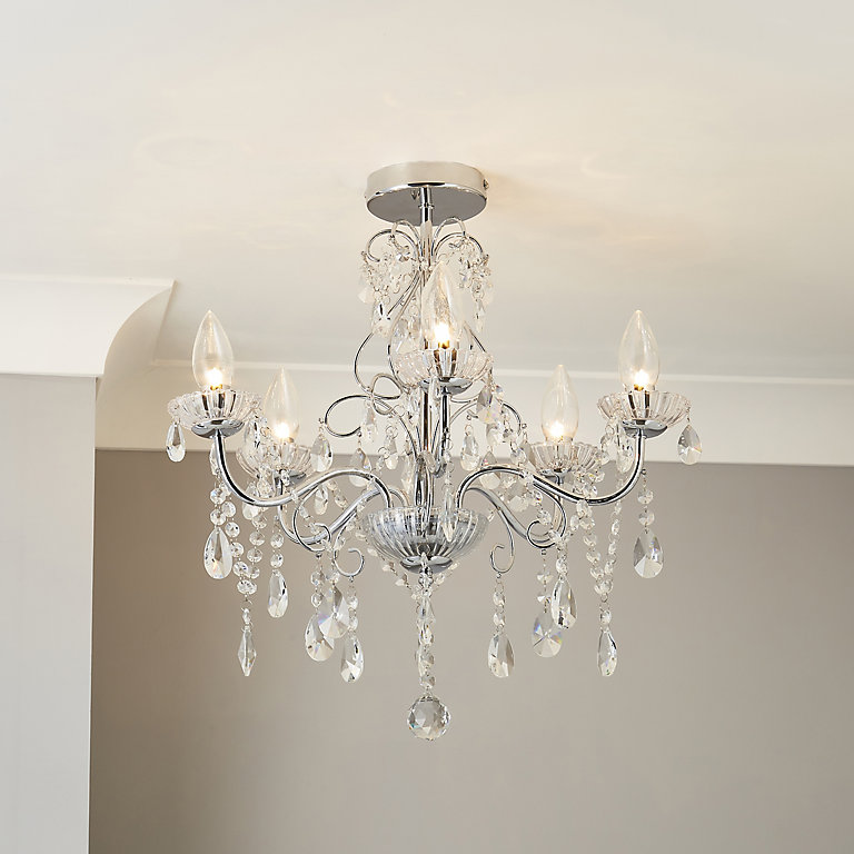 Intelli Chandelier Transpa Chrome Effect 5 Lamp Bathroom Ceiling Light Diy At B Q - Traditional Chandelier Ceiling Light