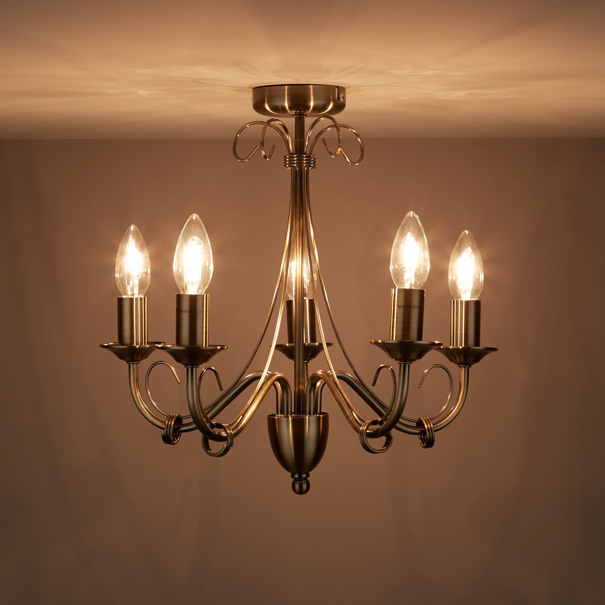 Inuus Chandelier Antique Brass Effect 5 Lamp Ceiling Light Diy At B Q