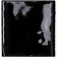 Iris Black Gloss Ceramic Wall Tile, Pack of 54, (L)245mm (W)75mm