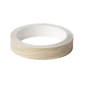 Iron on Pre glued Oak effect Edging tape, (L)5m (W)20mm