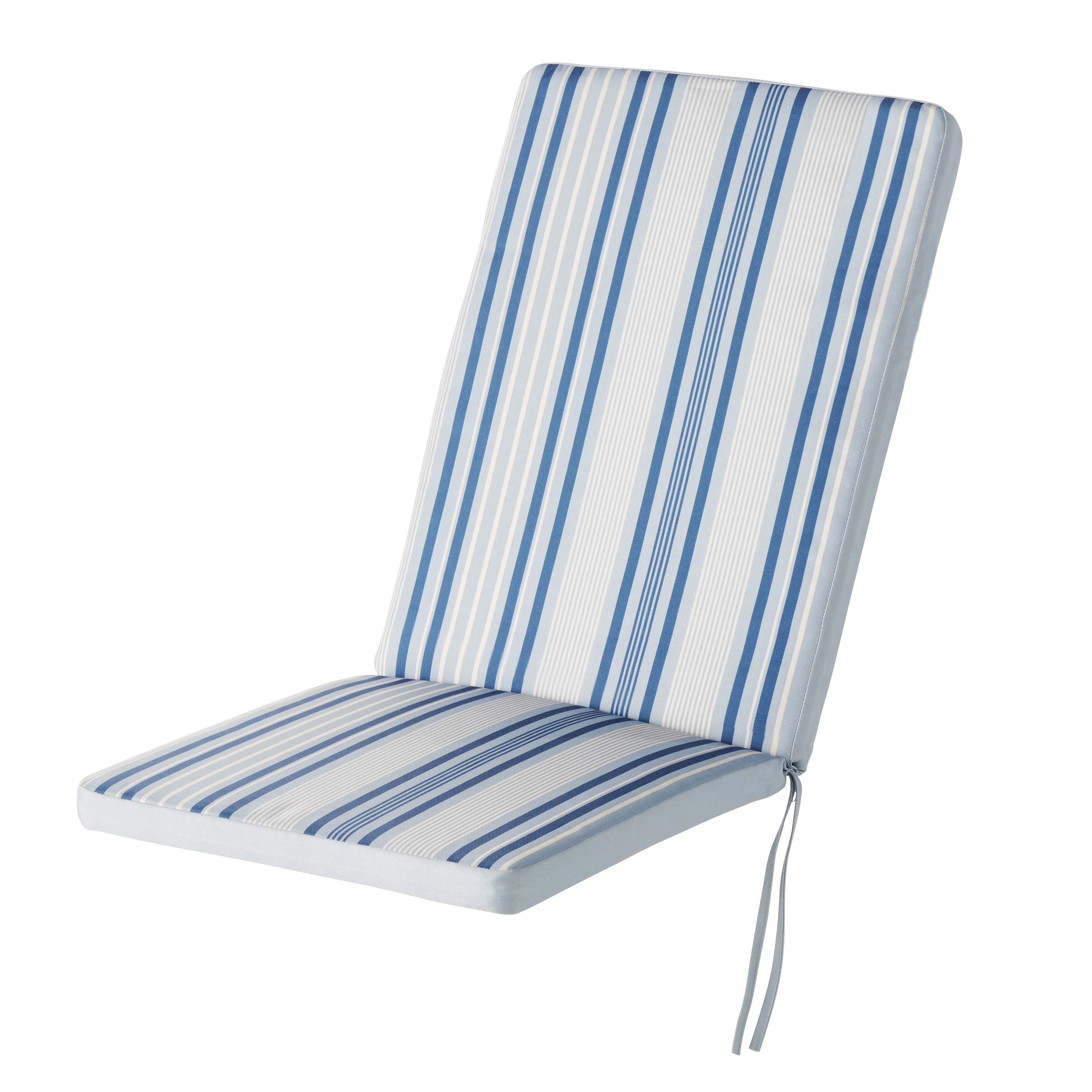 Isla Striped Blue High back seat cushion (L)94cm x (W)40cm DIY at B&Q