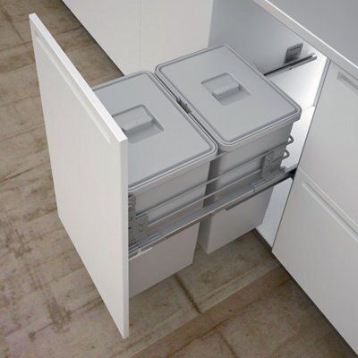 IT Kitchens Double Grey Integrated Kitchen Pull-out bin, - 48L | DIY at B&Q