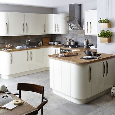 IT Kitchens Santini Gloss Cream Slab Tall Cabinet Door (W)500mm | DIY ...