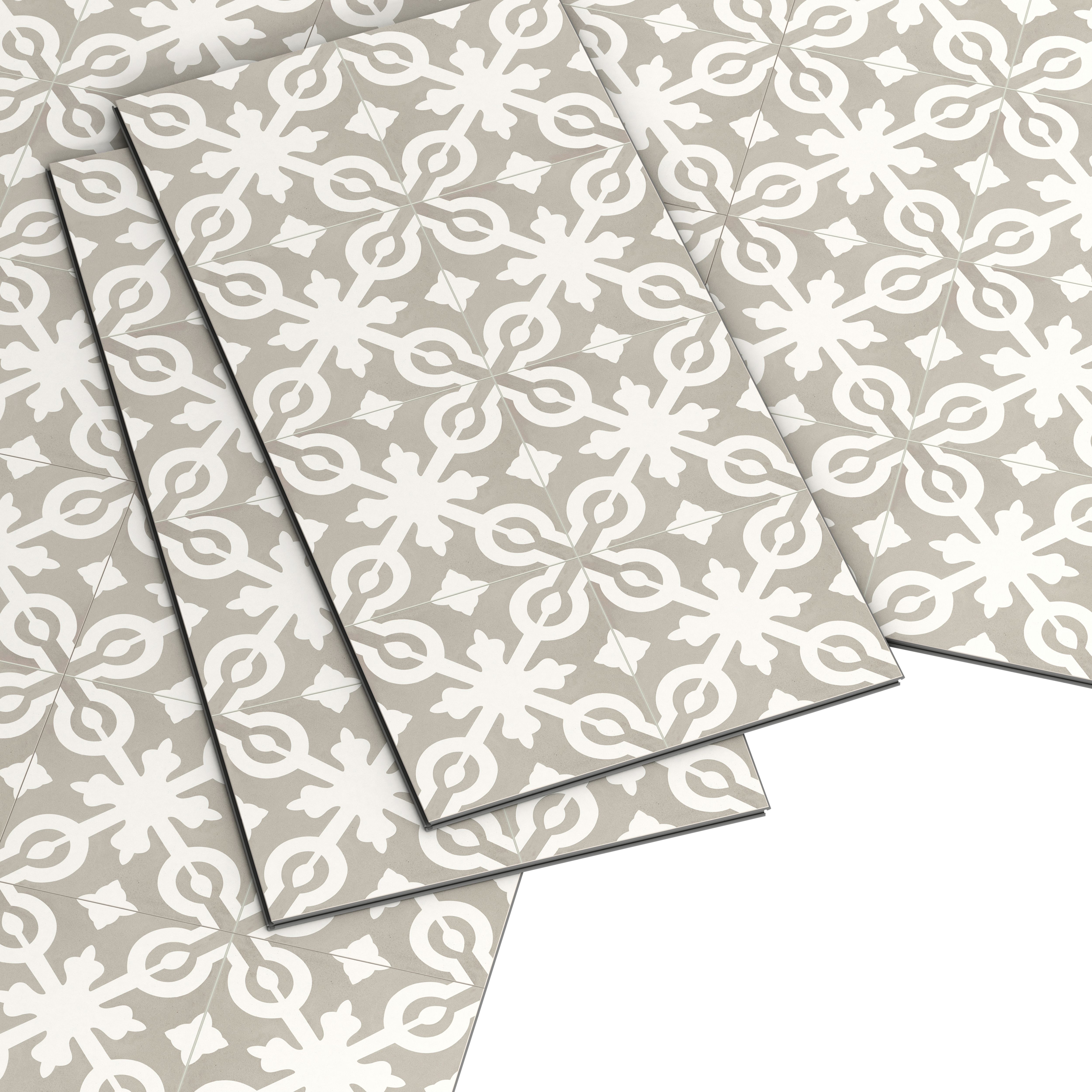Italo Grey & white Flower mosaic Stone tile effect Textured Click vinyl Flooring Sample