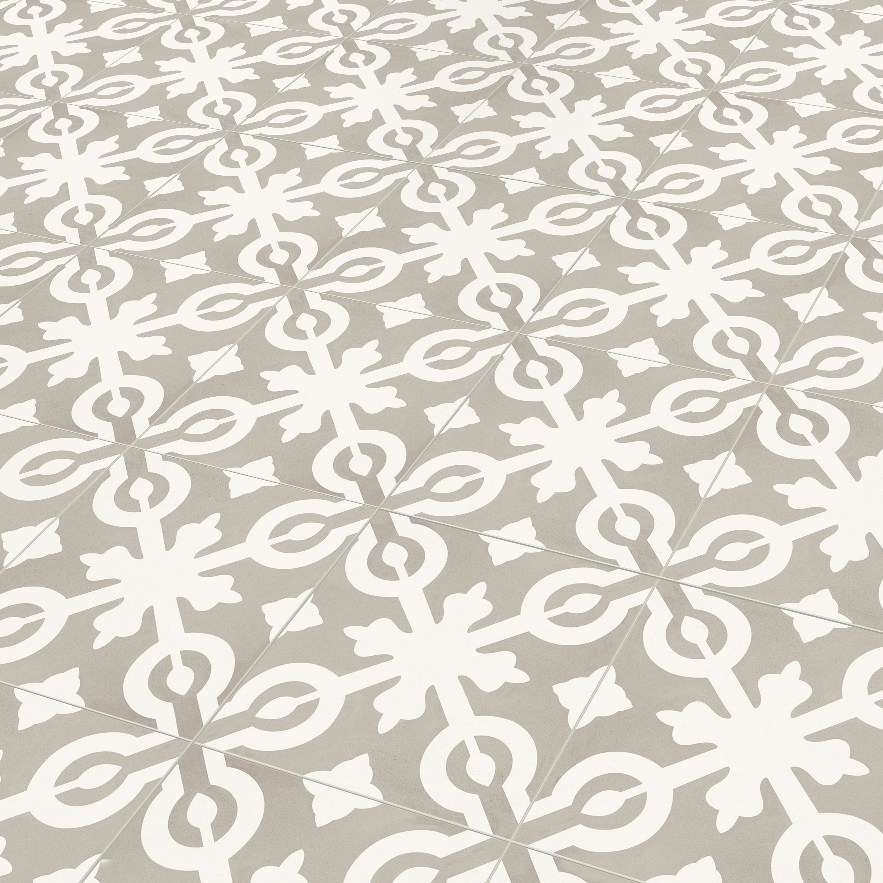 Italo Grey & white Flower mosaic Stone tile effect Textured Click vinyl Flooring Sample - 3