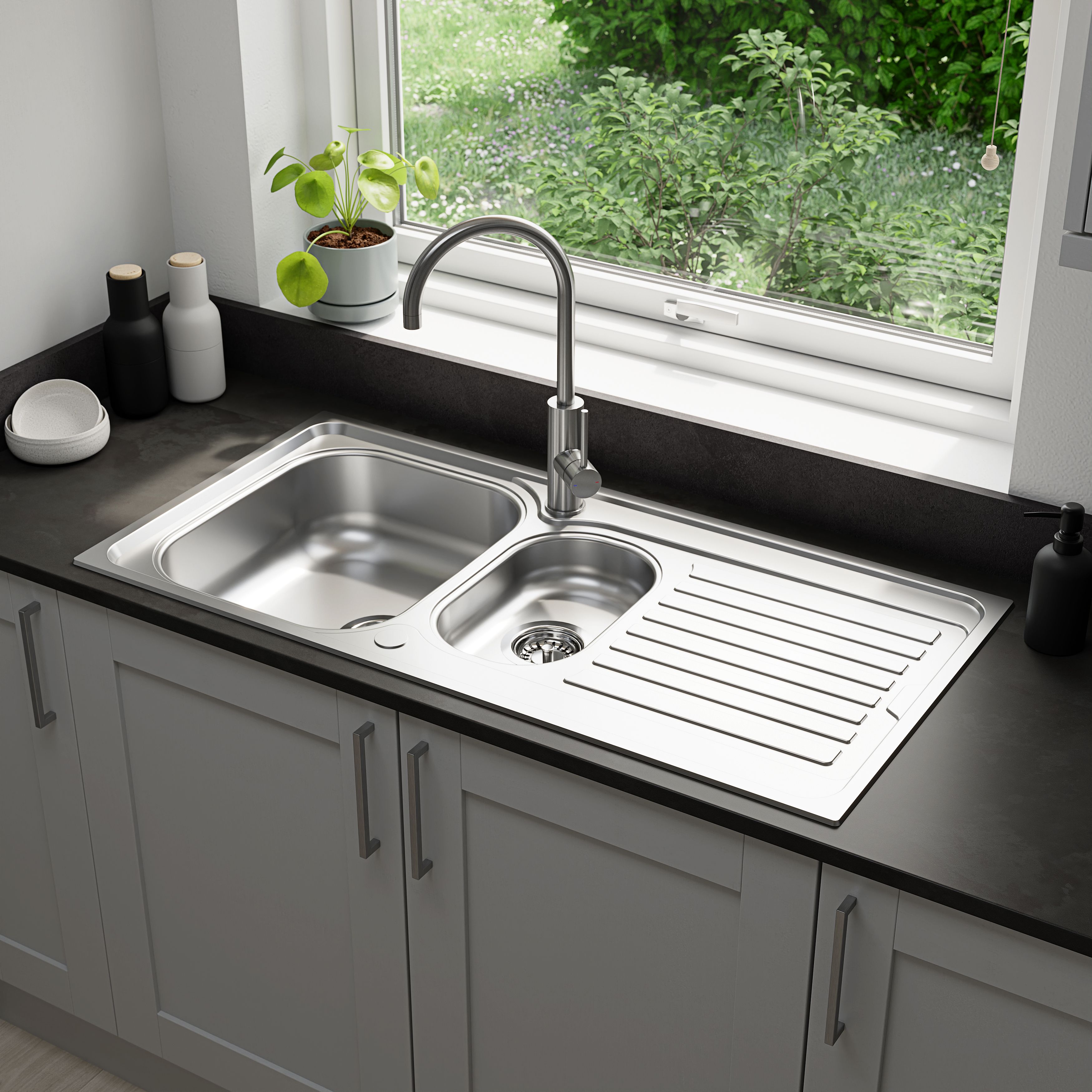 Jabiri Satin Stainless steel 1.5 Bowl Kitchen sink 1000mm x 500mm