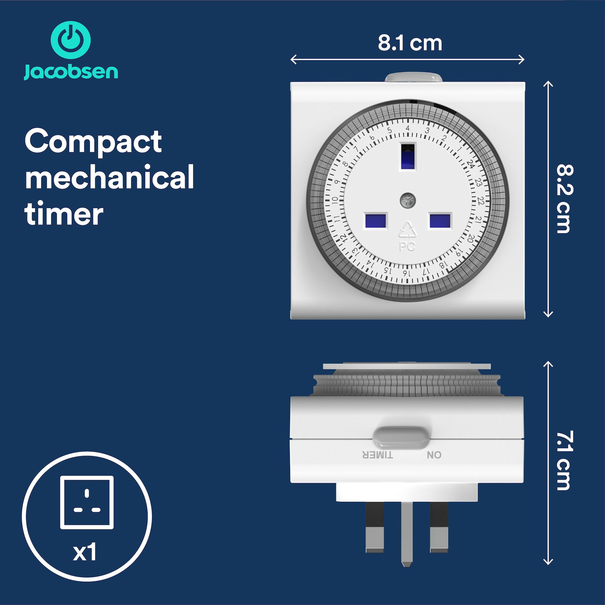 Jacobsen IP20 Mechanical daily Timer - can set 15 minutes intervals