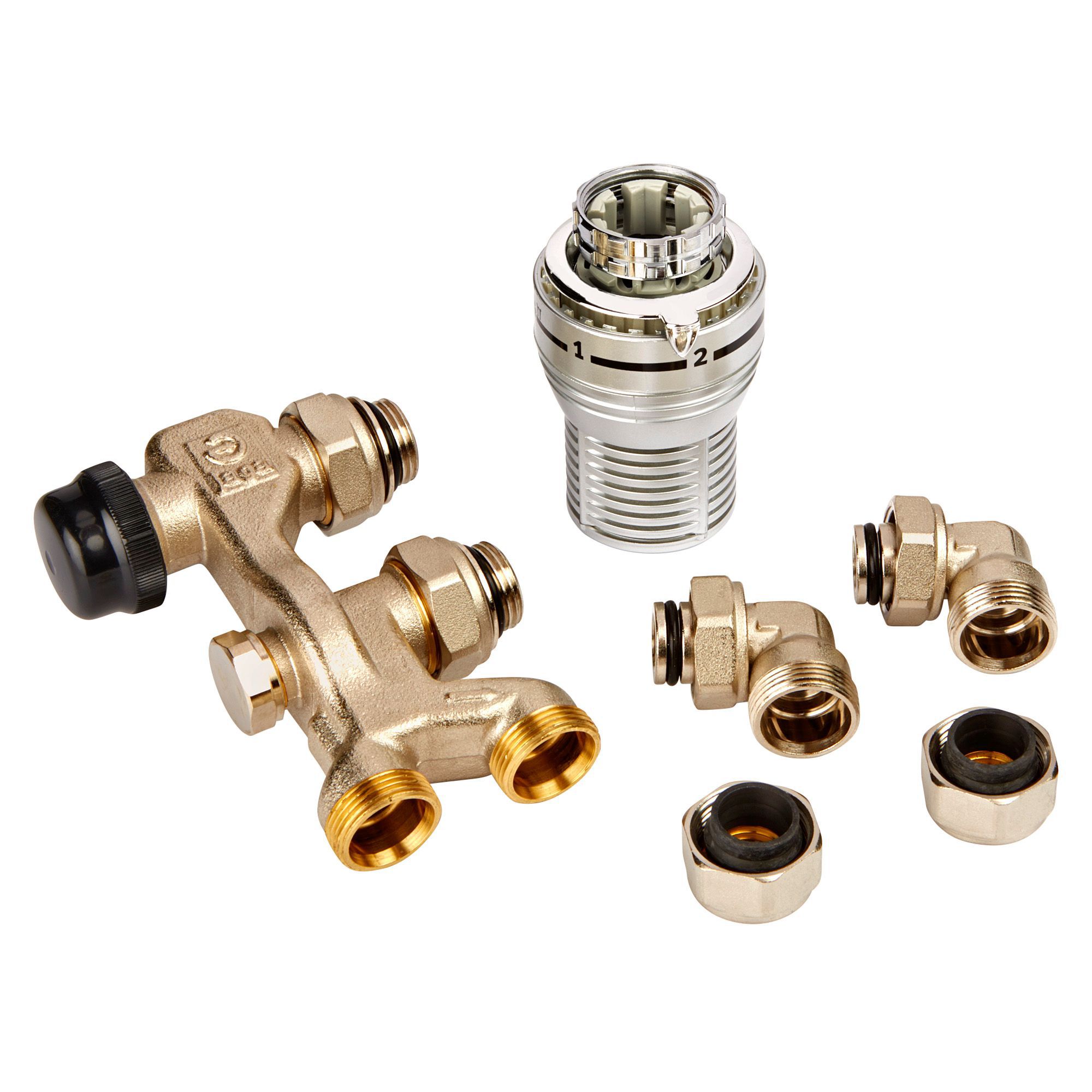 Jaga Grey Stainless steel effect Angled Thermostatic radiator valve DIY at B&Q