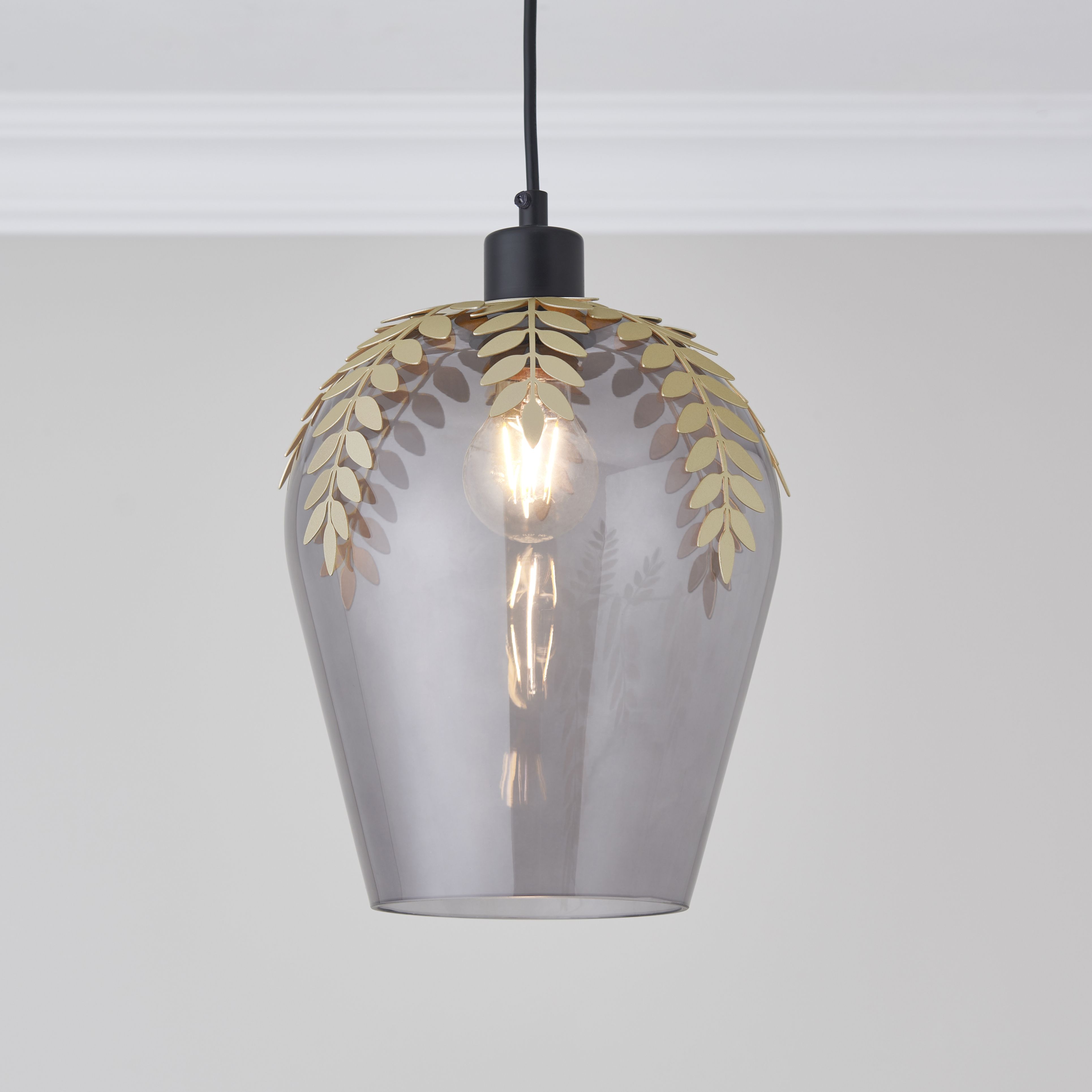 Jardin Floral gold Smoked effect LED Pendant ceiling light, (Dia)200mm ...