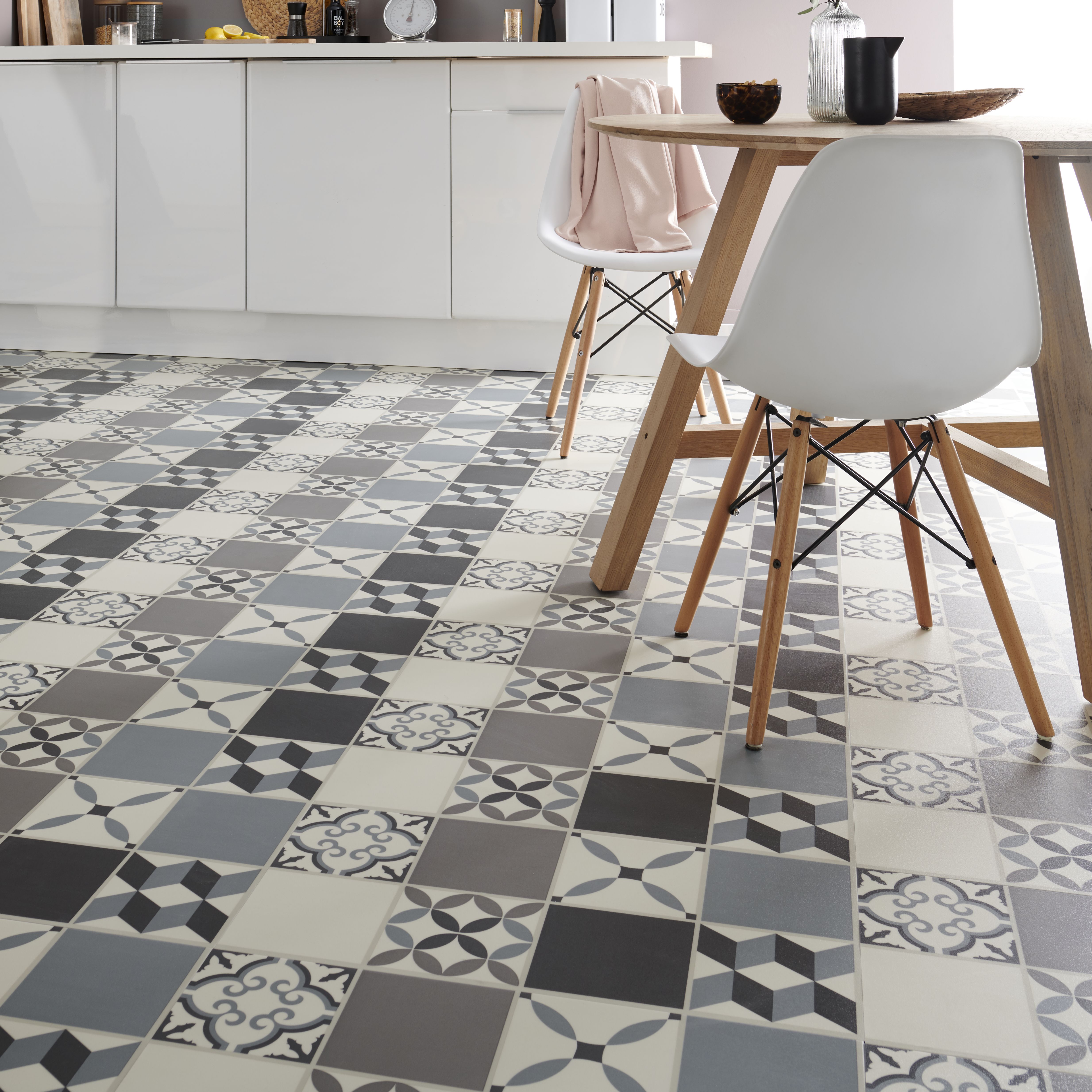 Jazy Beige & grey Mosaic effect Click vinyl Flooring Sample - 4