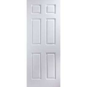 Jeld-Wen 6 panel Solid core Unglazed Contemporary White Woodgrain effect Internal Door, (H)1981mm (W)610mm (T)35mm