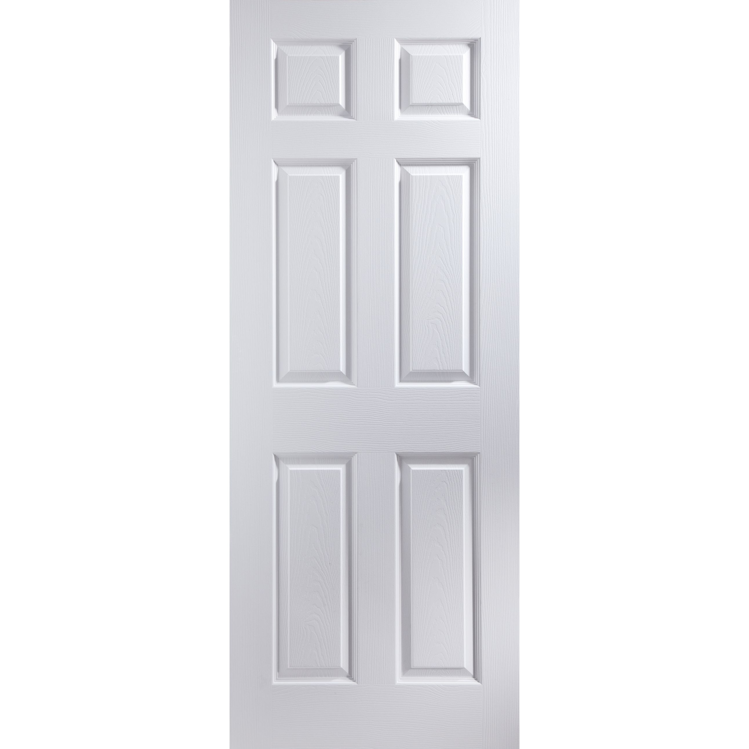 Jeld-Wen 6 panel Solid core Unglazed Contemporary White Woodgrain effect Internal Door, (H)1981mm (W)838mm (T)35mm