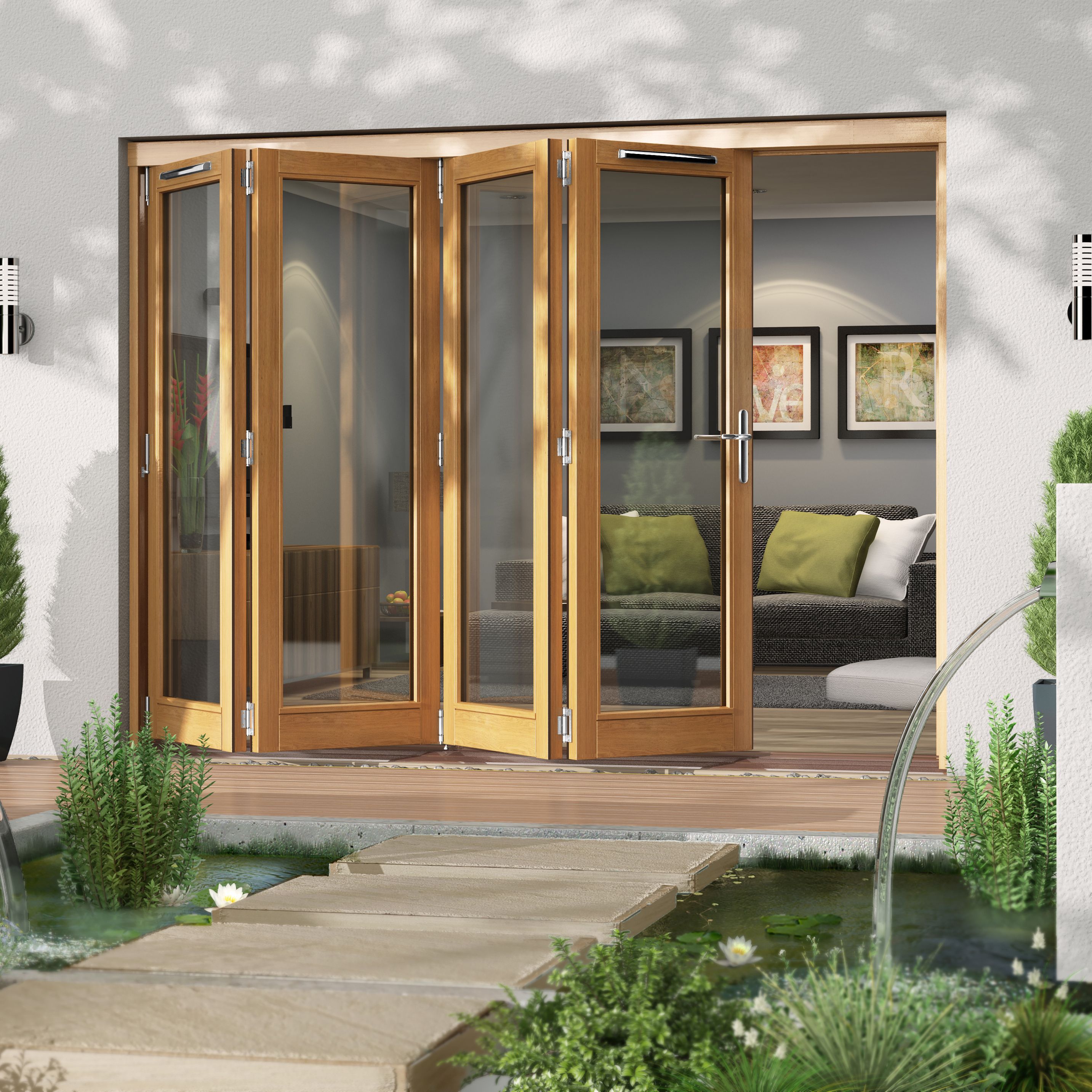 Jeld Wen Canberra Clear Glazed Golden Oak LH External Folding Patio   Jeld Wen Canberra Clear Glazed Golden Oak Lh External Folding Patio Door H 2094mm W 2994mm~5050818874855 01i