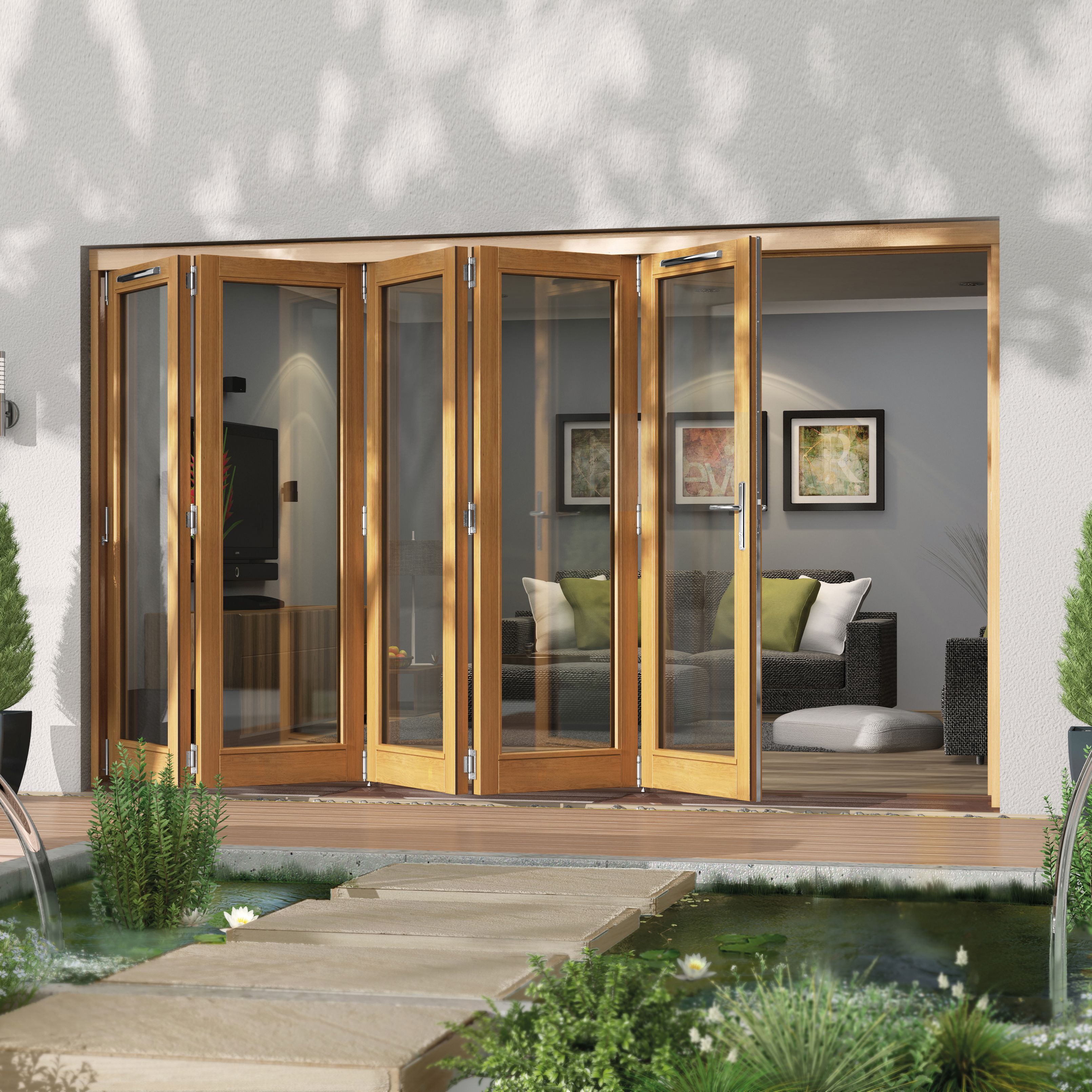 Jeld-Wen Canberra Clear Glazed Golden Oak LH External Folding Patio ...