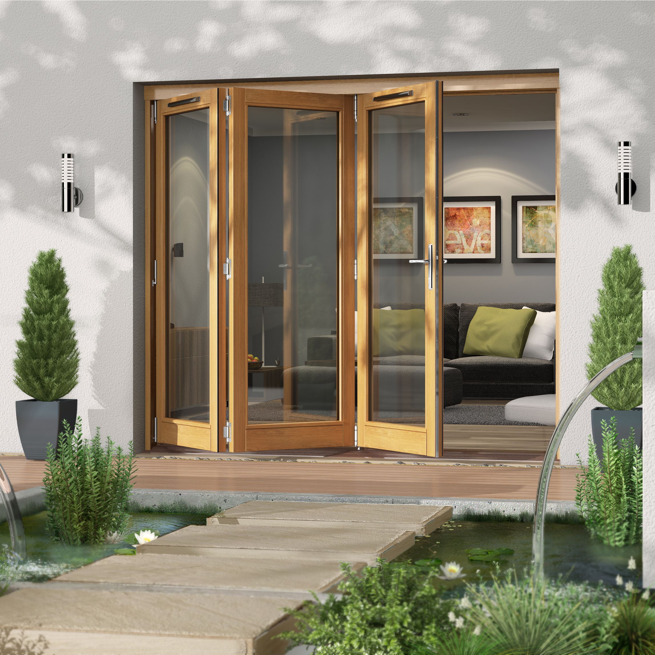 JeldWen Canberra Clear Glazed Golden Oak LH External Folding Patio Door set, (H)2094mm (W