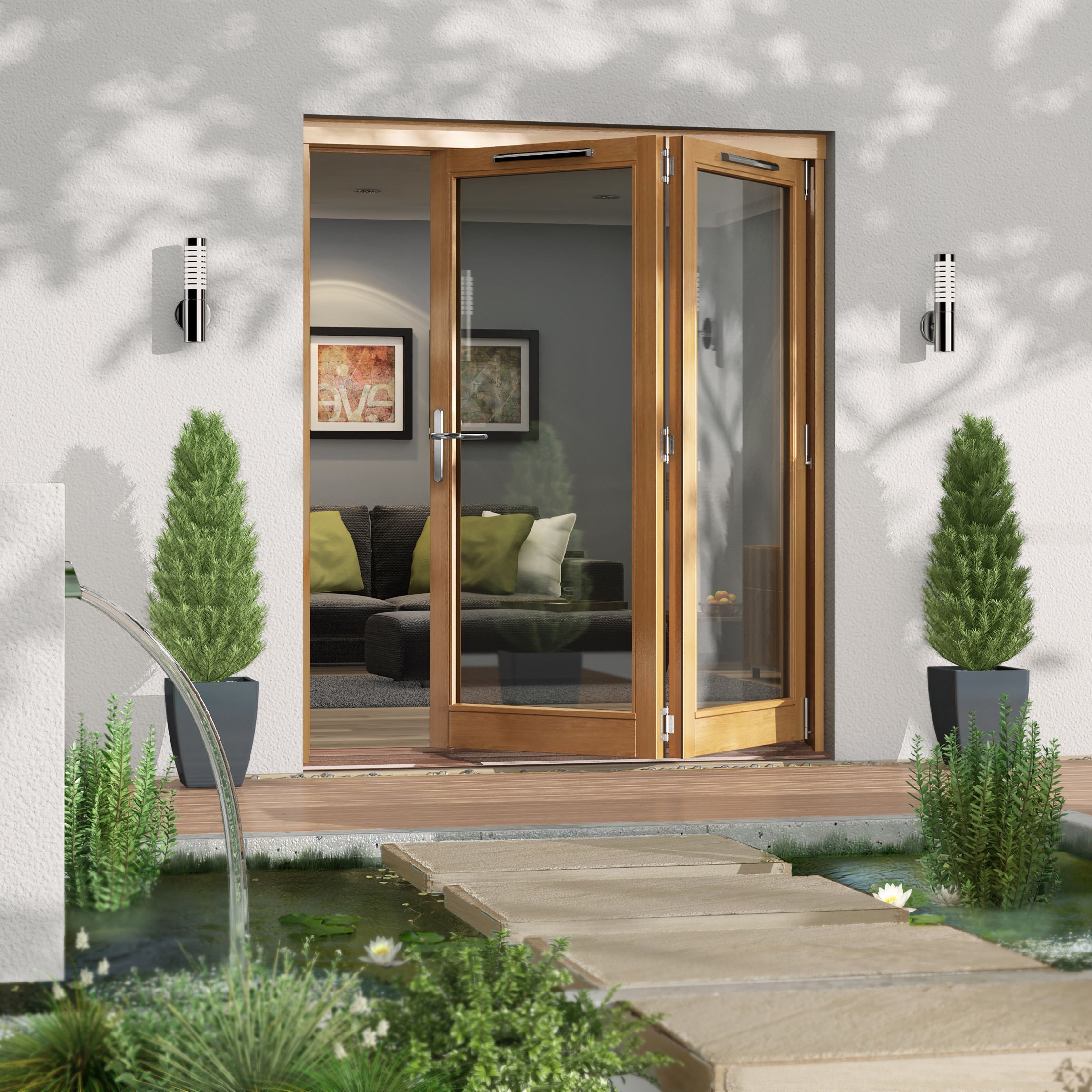 Jeld-Wen Canberra Clear Glazed Golden Oak RH External Folding Patio ...