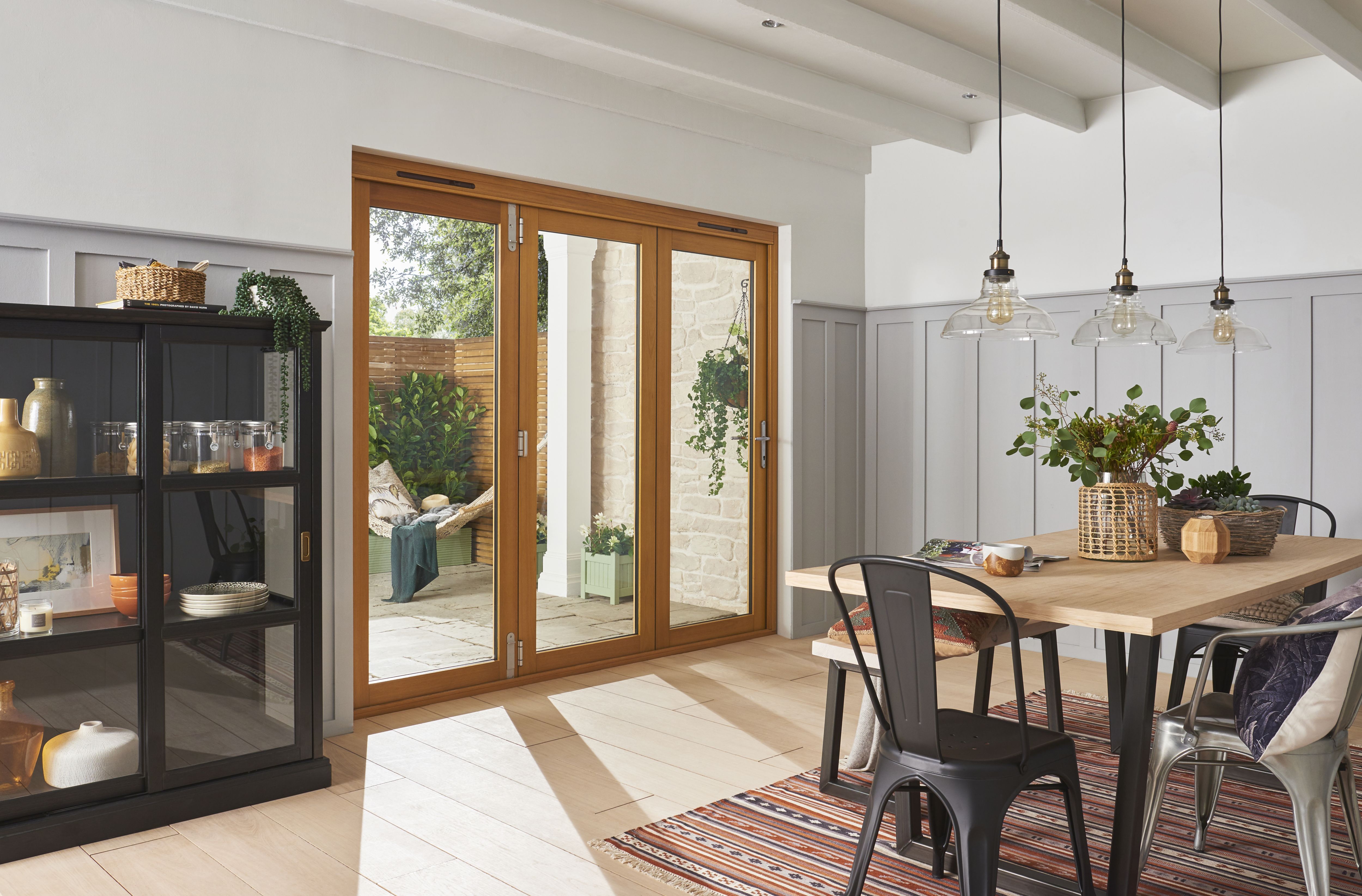 Jeld-Wen Clear Glazed Golden Oak External 3 Kinsley Folding Patio door, (H)2094mm (W)2394mm