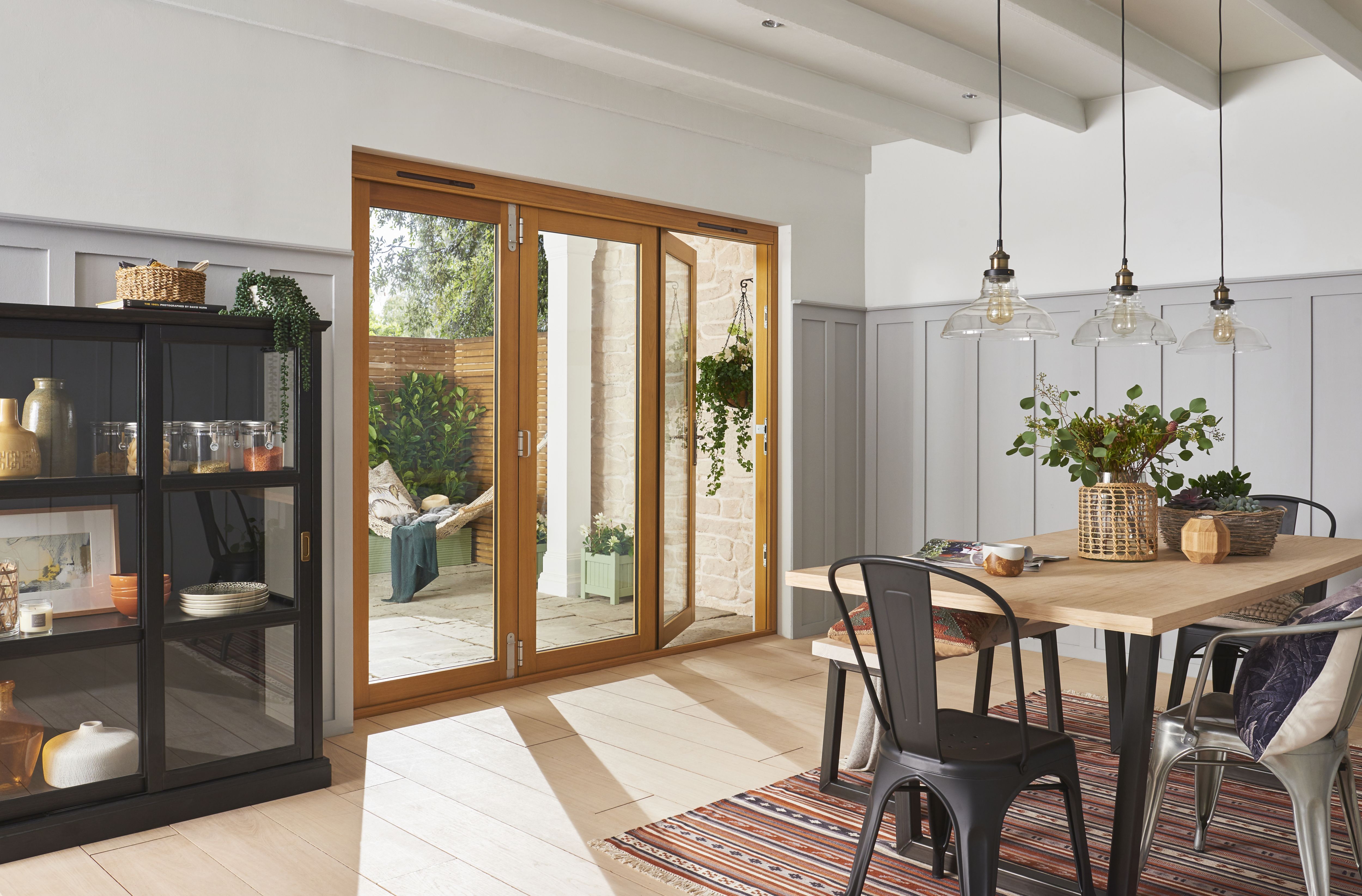 Jeld-Wen Clear Glazed Golden Oak External 3 Kinsley Folding Patio door, (H)2094mm (W)2394mm