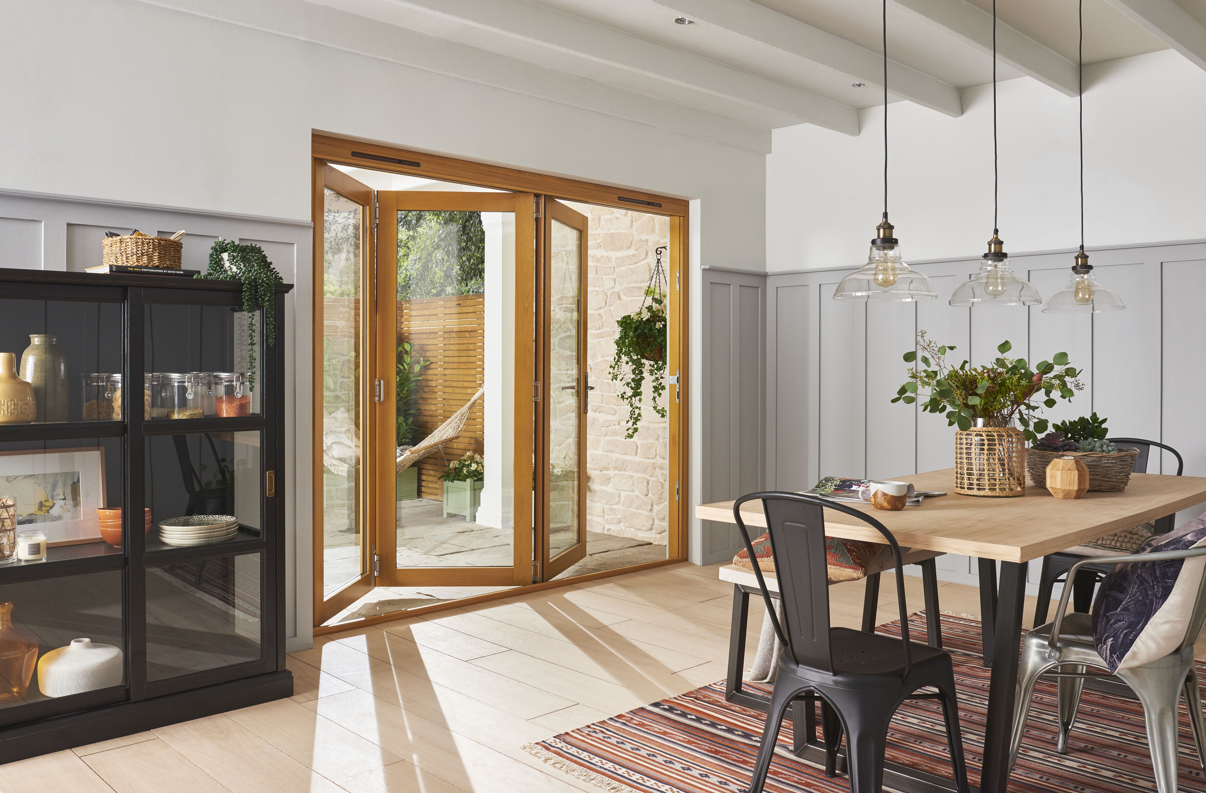 Jeld-Wen Clear Glazed Golden Oak External 3 Kinsley Folding Patio door, (H)2094mm (W)2394mm