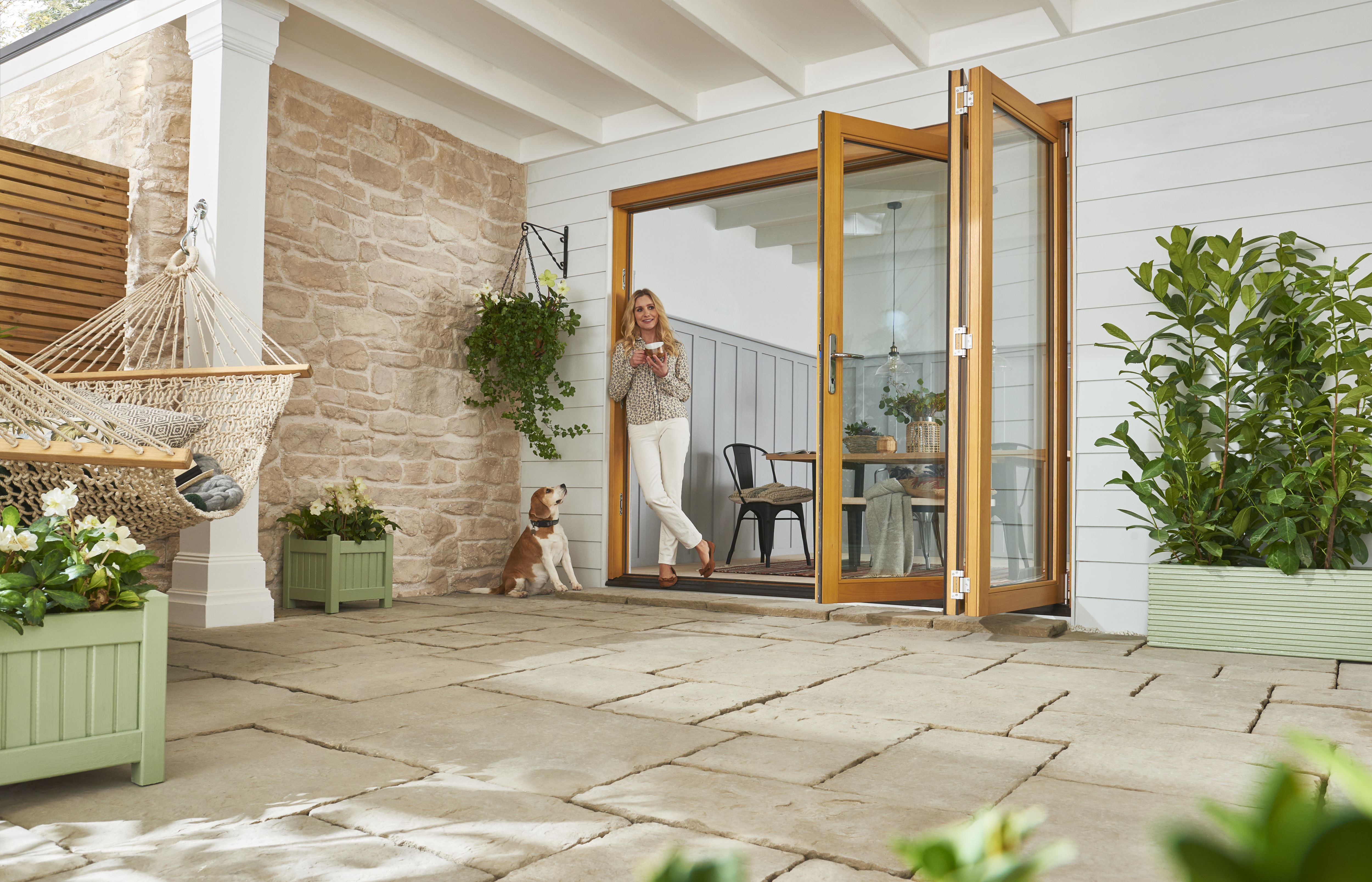 Jeld-Wen Clear Glazed Golden Oak External 3 Kinsley Folding Patio door, (H)2094mm (W)2394mm