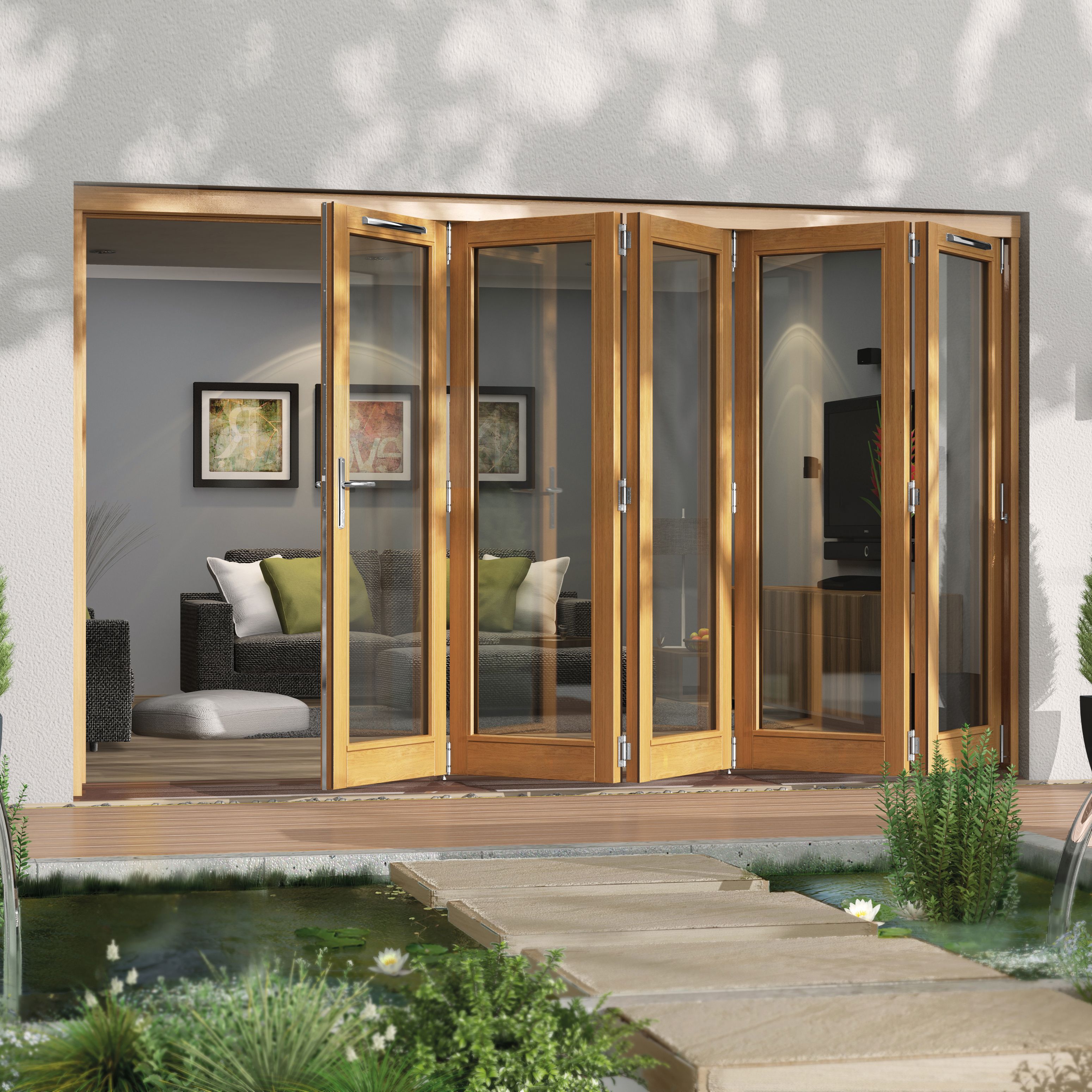 Jeld-Wen Clear Glazed Golden Oak External 5 Canberra Folding Patio Door ...