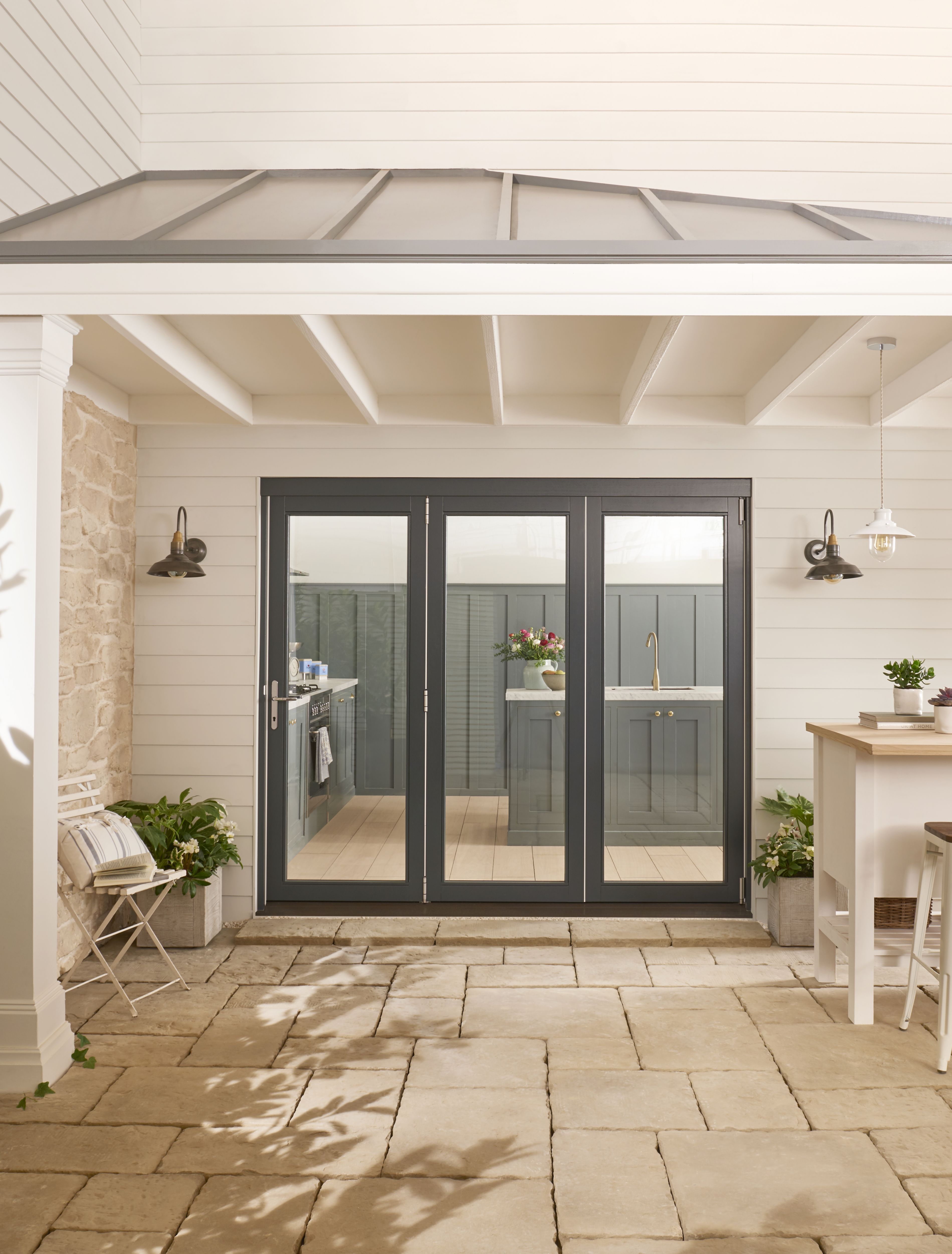 Jeld-Wen Clear Glazed Grey Hardwood veneer External 4 Bedgebury Folding Patio door, (H)2094mm (W)2394mm