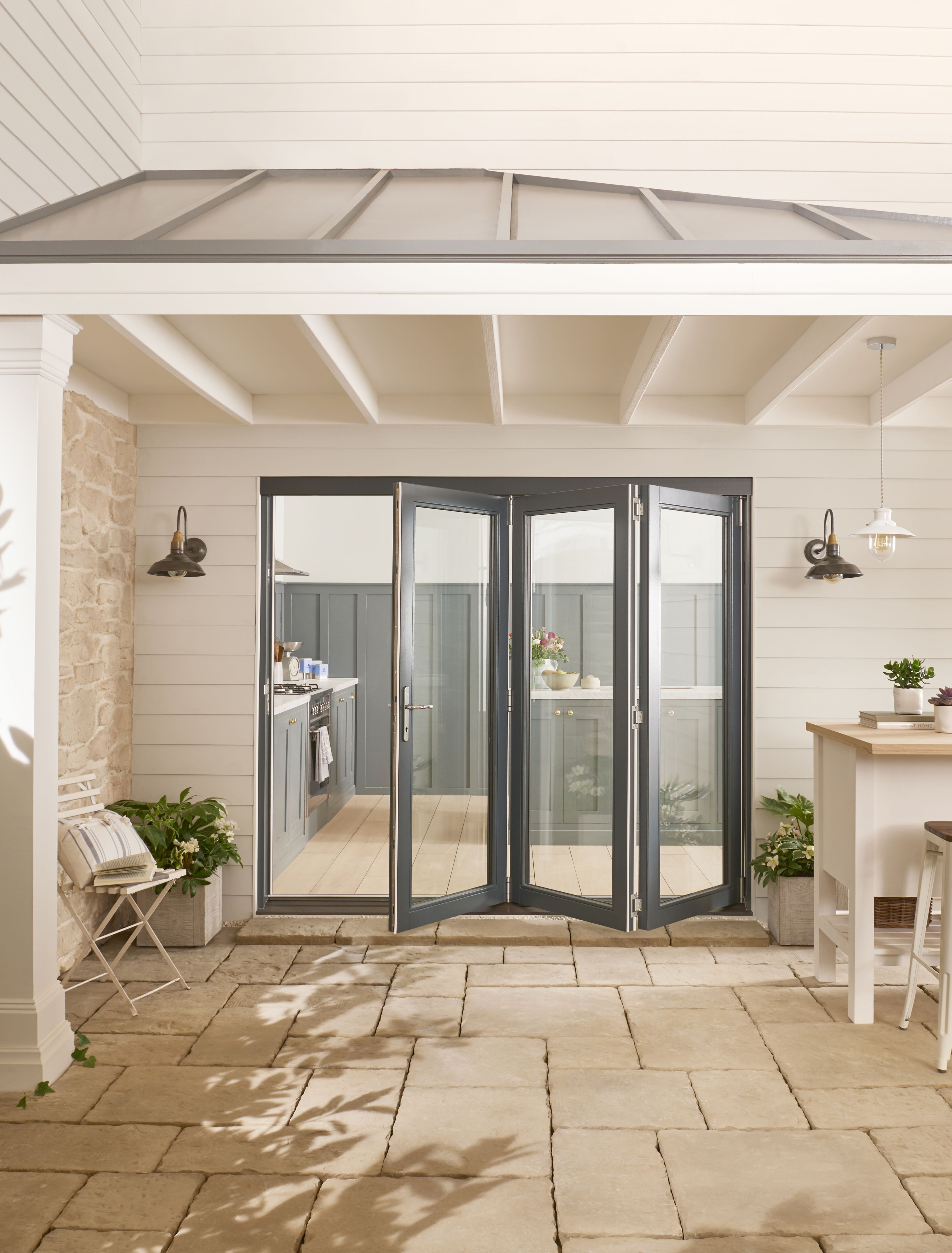 Jeld-Wen Clear Glazed Grey Hardwood veneer External 4 Bedgebury Folding Patio door, (H)2094mm (W)2394mm