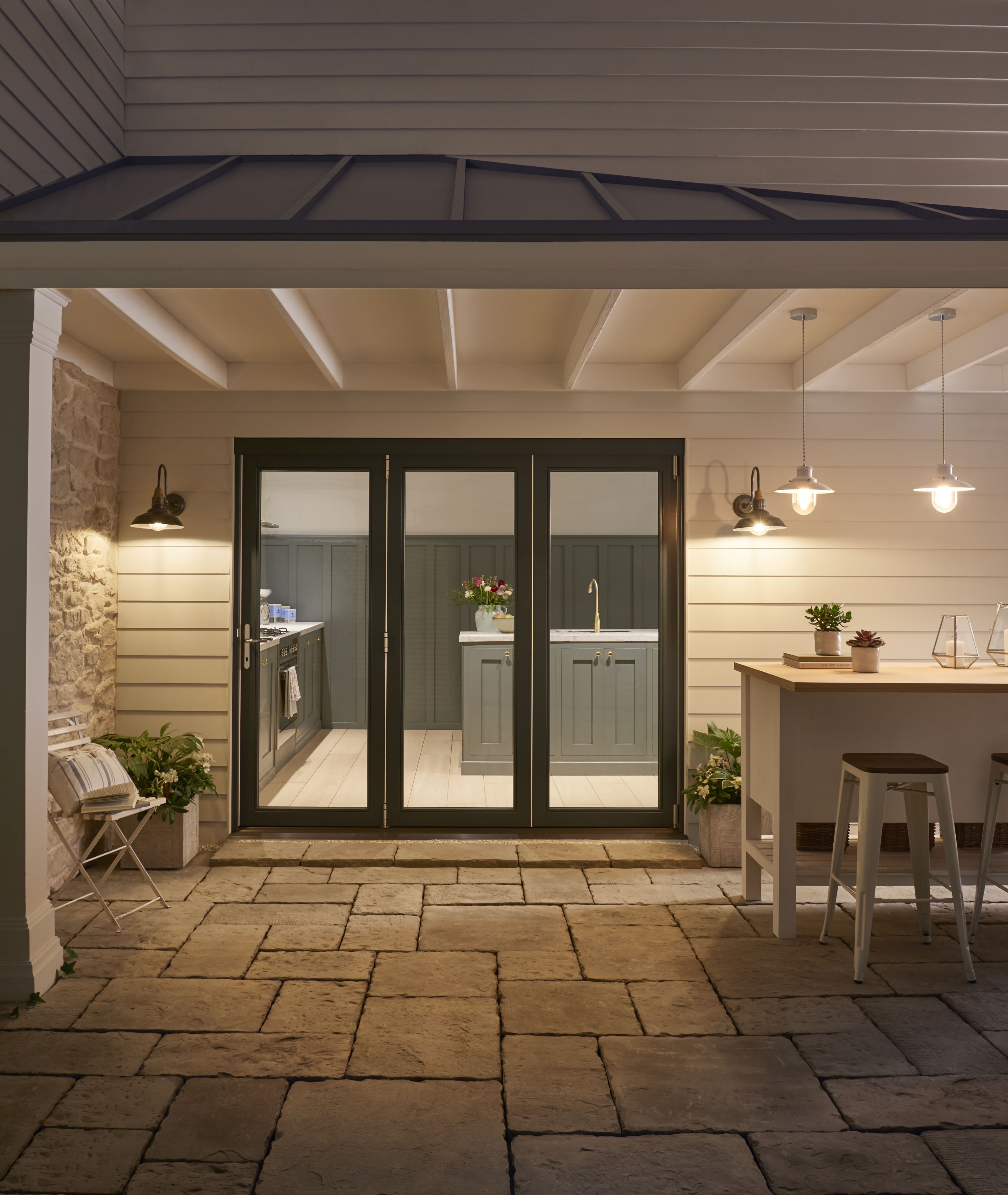 Jeld-Wen Clear Glazed Grey Hardwood veneer External 4 Bedgebury Folding Patio door, (H)2094mm (W)2394mm