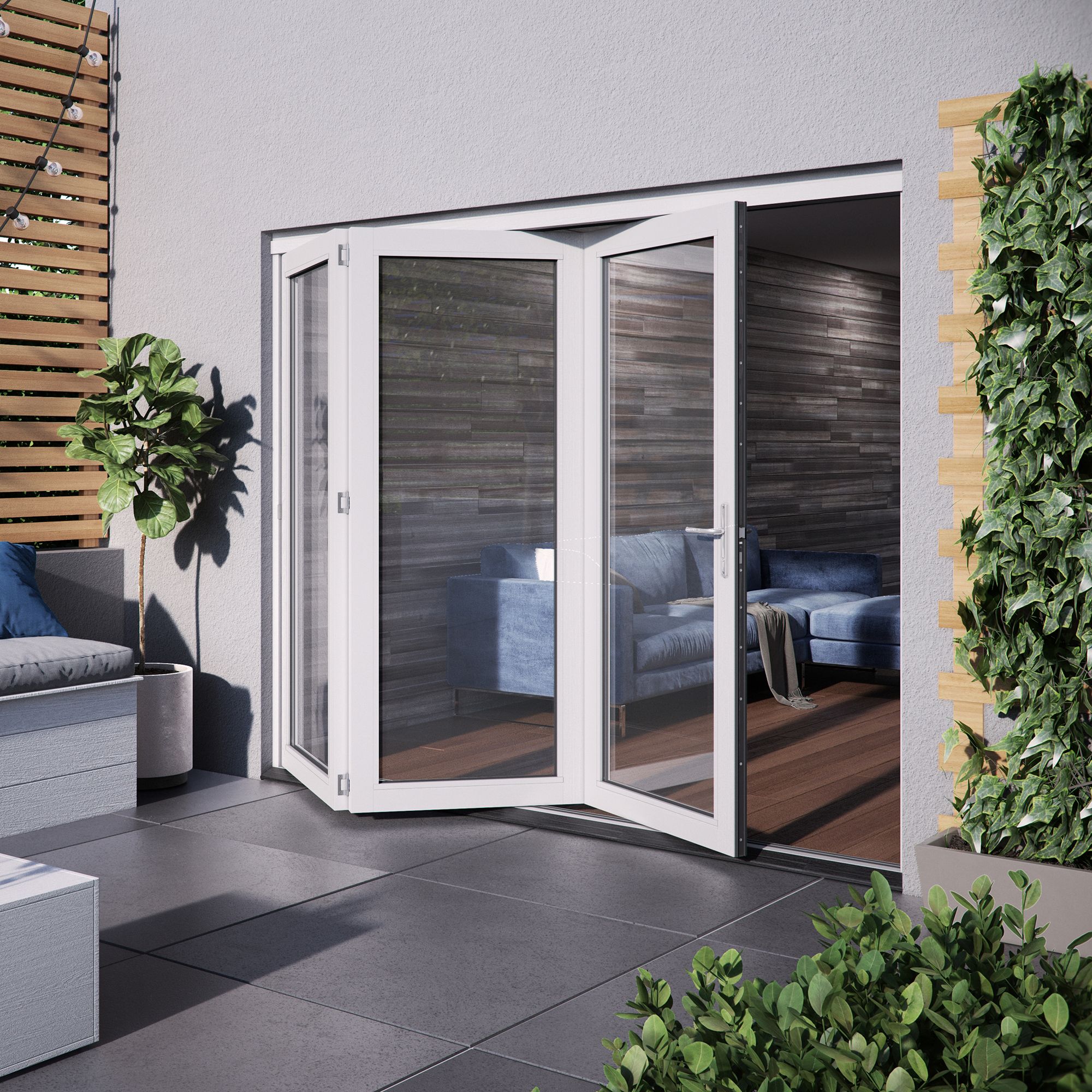 Jeld-Wen Clear Glazed White Hardwood veneer External 3 Bedgebury Folding Patio door, (H)2094mm (W)2394mm