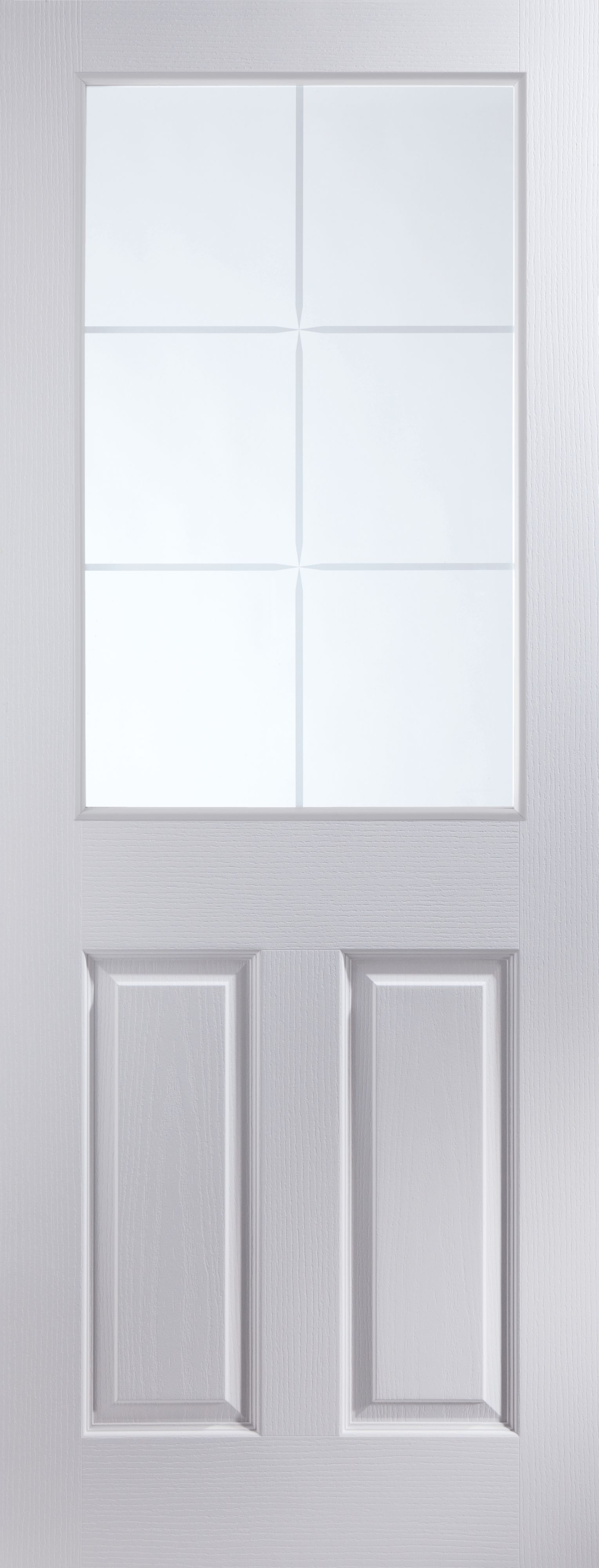 Jeld-Wen Painted woodgrain 2 panel Clear Glazed Contemporary White Internal Door, (H)1981mm (W)838mm (T)35mm