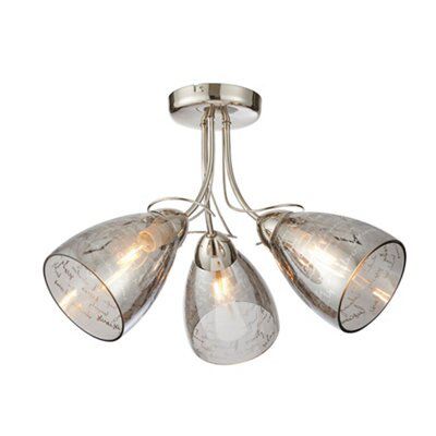 Jenessa Brushed Glass & metal Bright nickel effect 3 Lamp LED Ceiling light