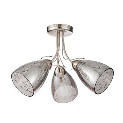 Jenessa Brushed Glass & metal Bright nickel effect 3 Lamp LED Ceiling light
