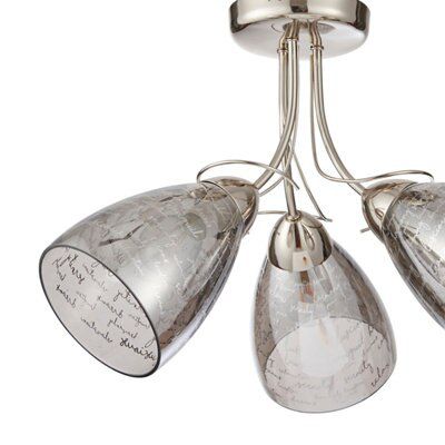 Jenessa Brushed Glass & metal Bright nickel effect 3 Lamp LED Ceiling light
