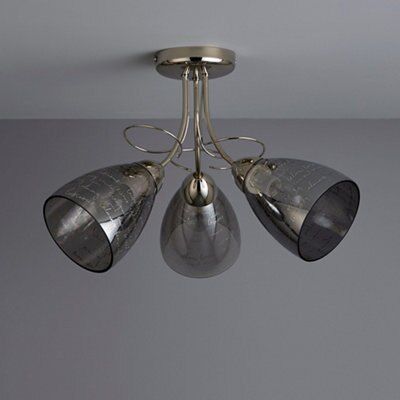 Jenessa Brushed Glass & metal Bright nickel effect 3 Lamp LED Ceiling light